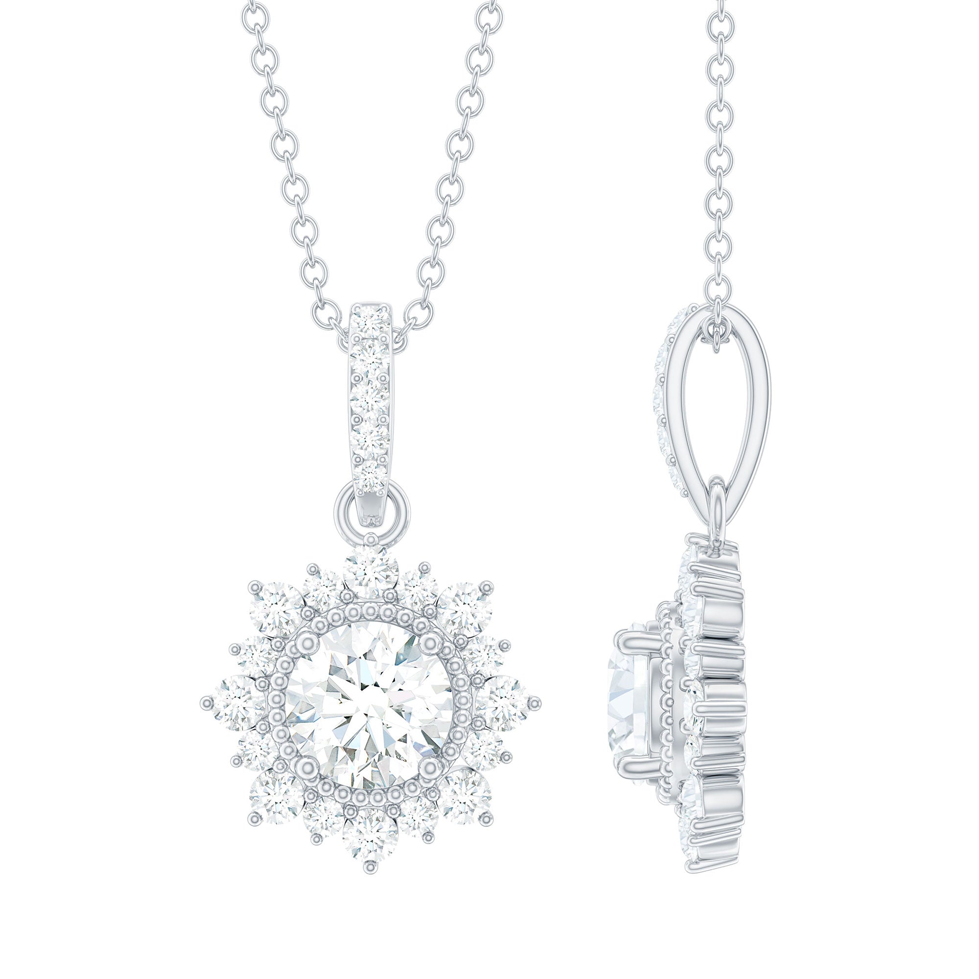 Certified Lab Grown Diamond Wedding Necklace With Chain Lab - ( EF-VS ) - Rosec Jewels