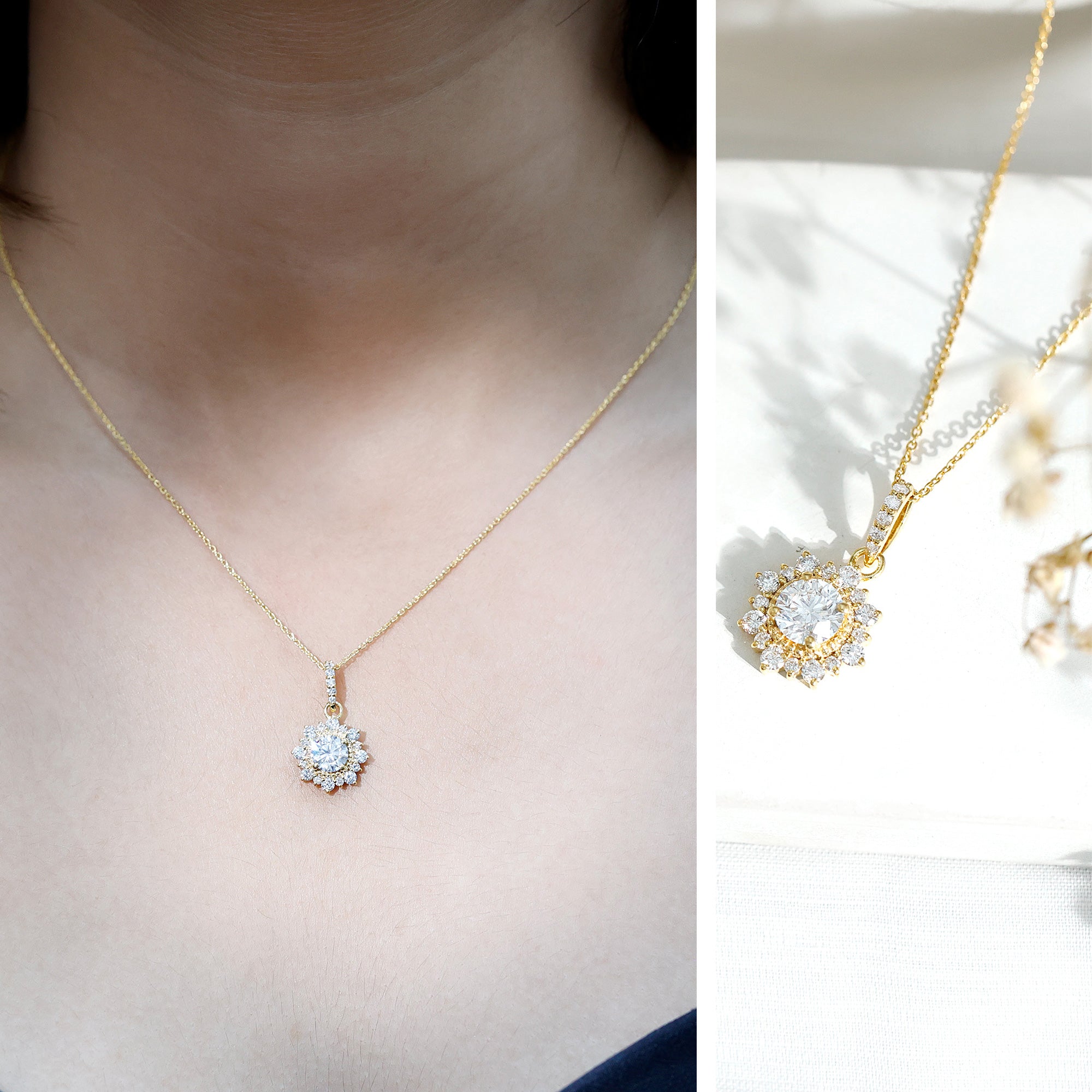 Certified Lab Grown Diamond Wedding Necklace With Chain Lab - ( EF-VS ) - Rosec Jewels