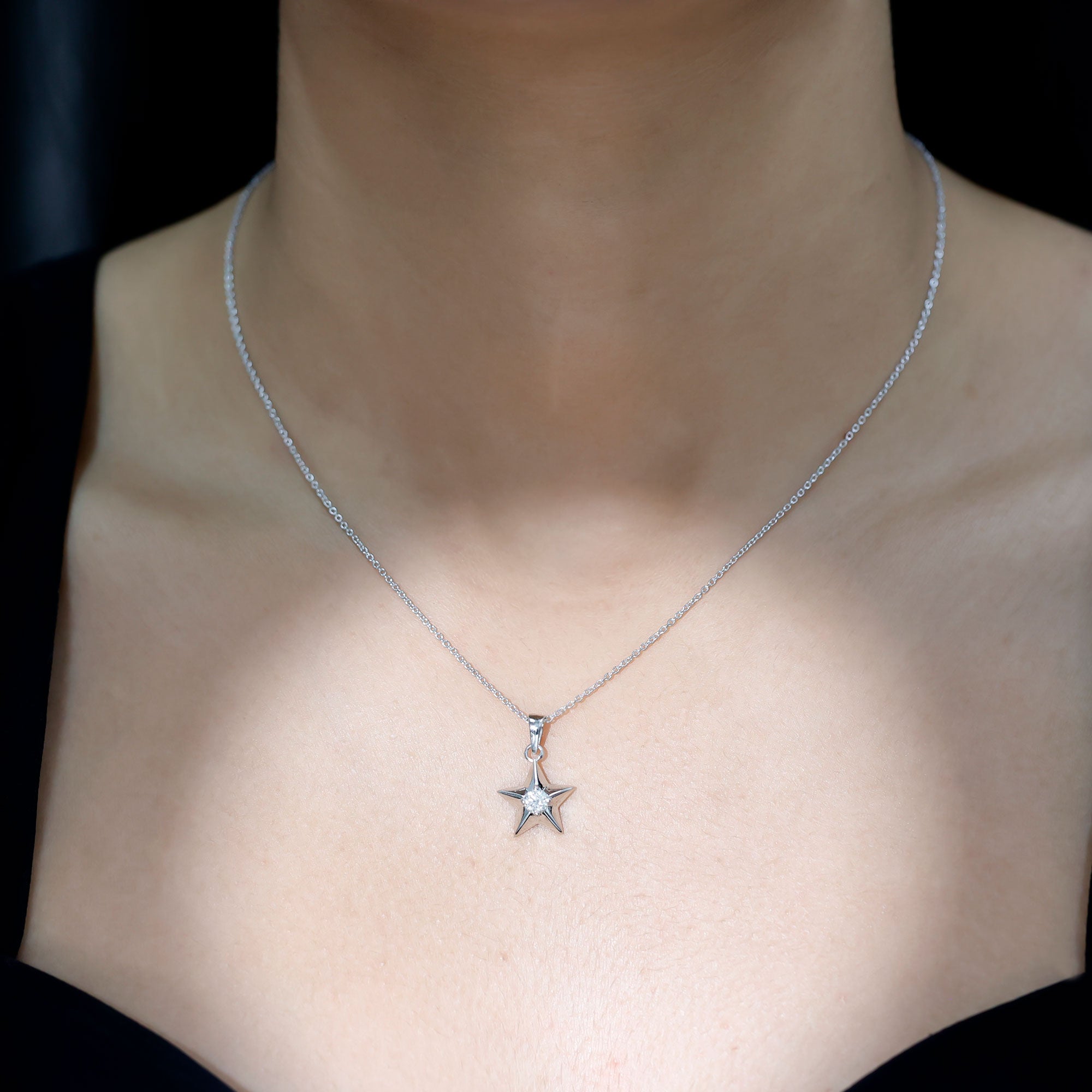 Certified Lab Grown Diamond Star Pendant Necklace For Her Lab - ( EF-VS ) - Rosec Jewels