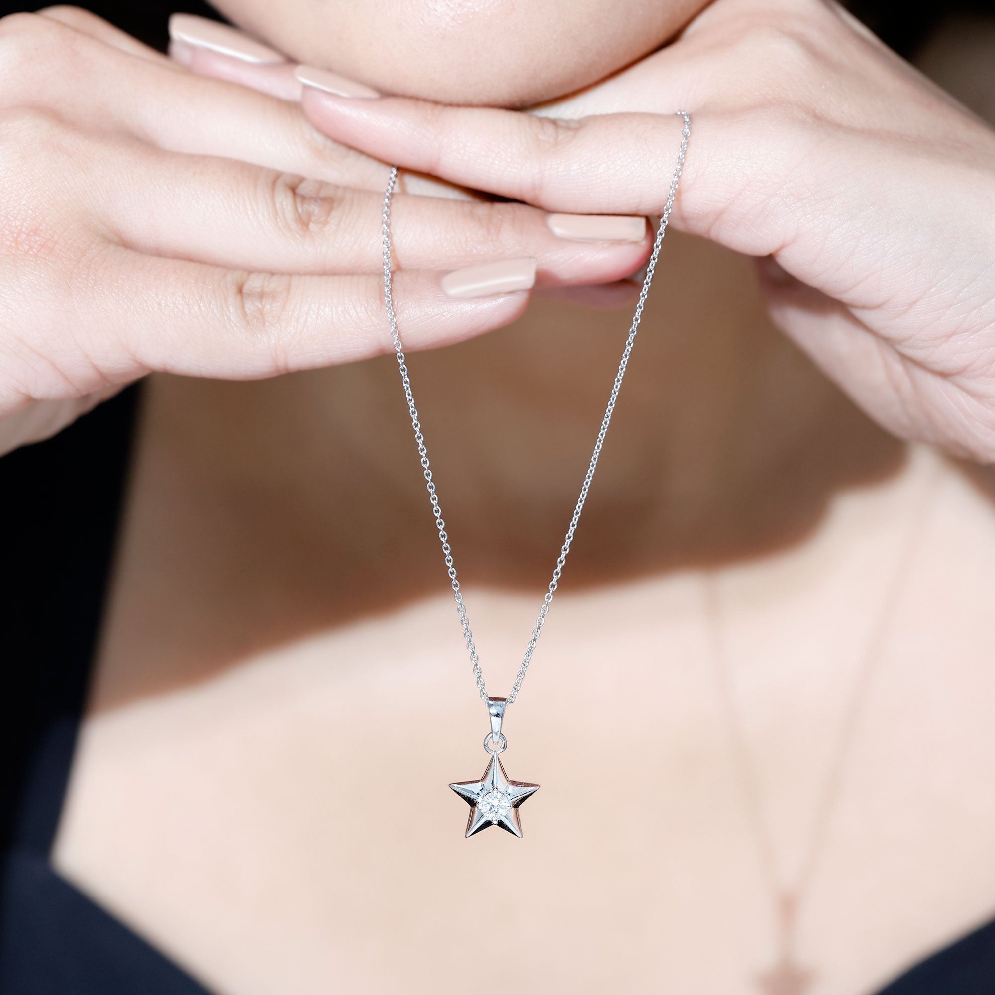 Certified Lab Grown Diamond Star Pendant Necklace For Her Lab - ( EF-VS ) - Rosec Jewels