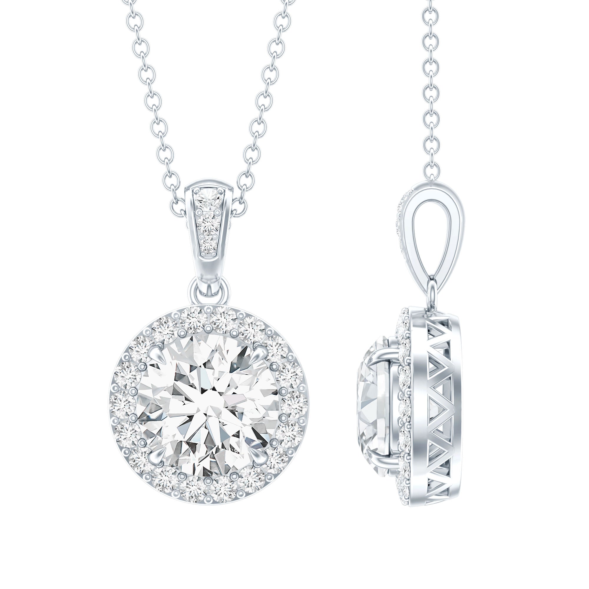 Certified 2 Carat Lab Grown Diamond Halo Pendant Necklace Lab - ( EF-VS ) - Rosec Jewels