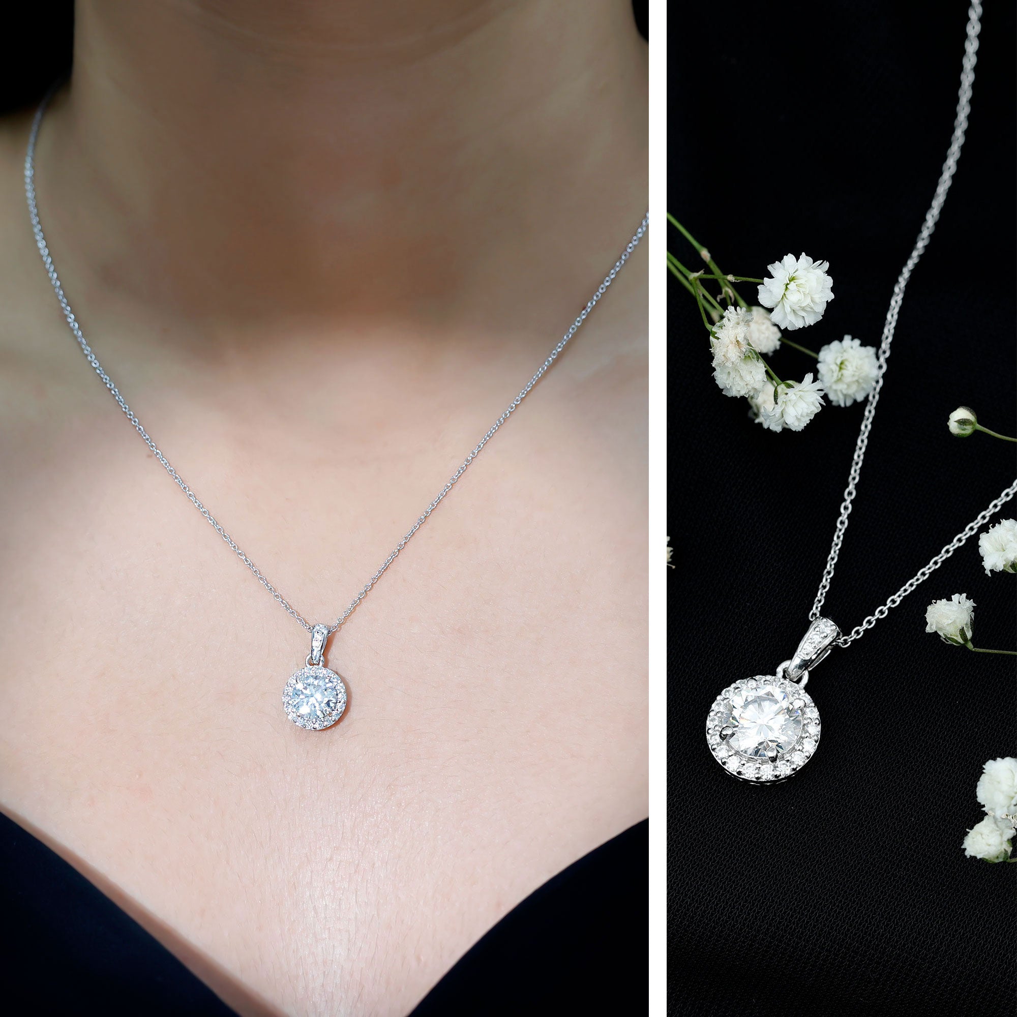 Certified 2 Carat Lab Grown Diamond Halo Pendant Necklace Lab - ( EF-VS ) - Rosec Jewels