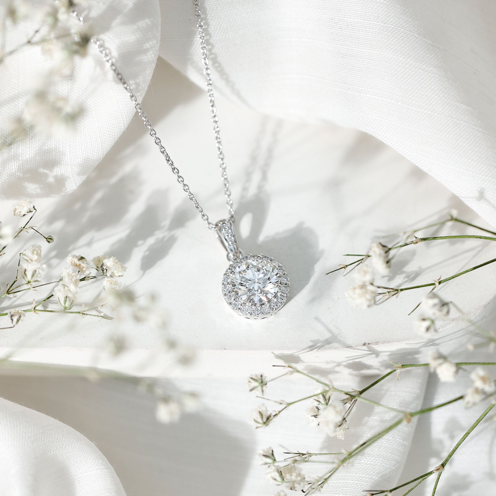 Certified 2 Carat Lab Grown Diamond Halo Pendant Necklace Lab - ( EF-VS ) - Rosec Jewels