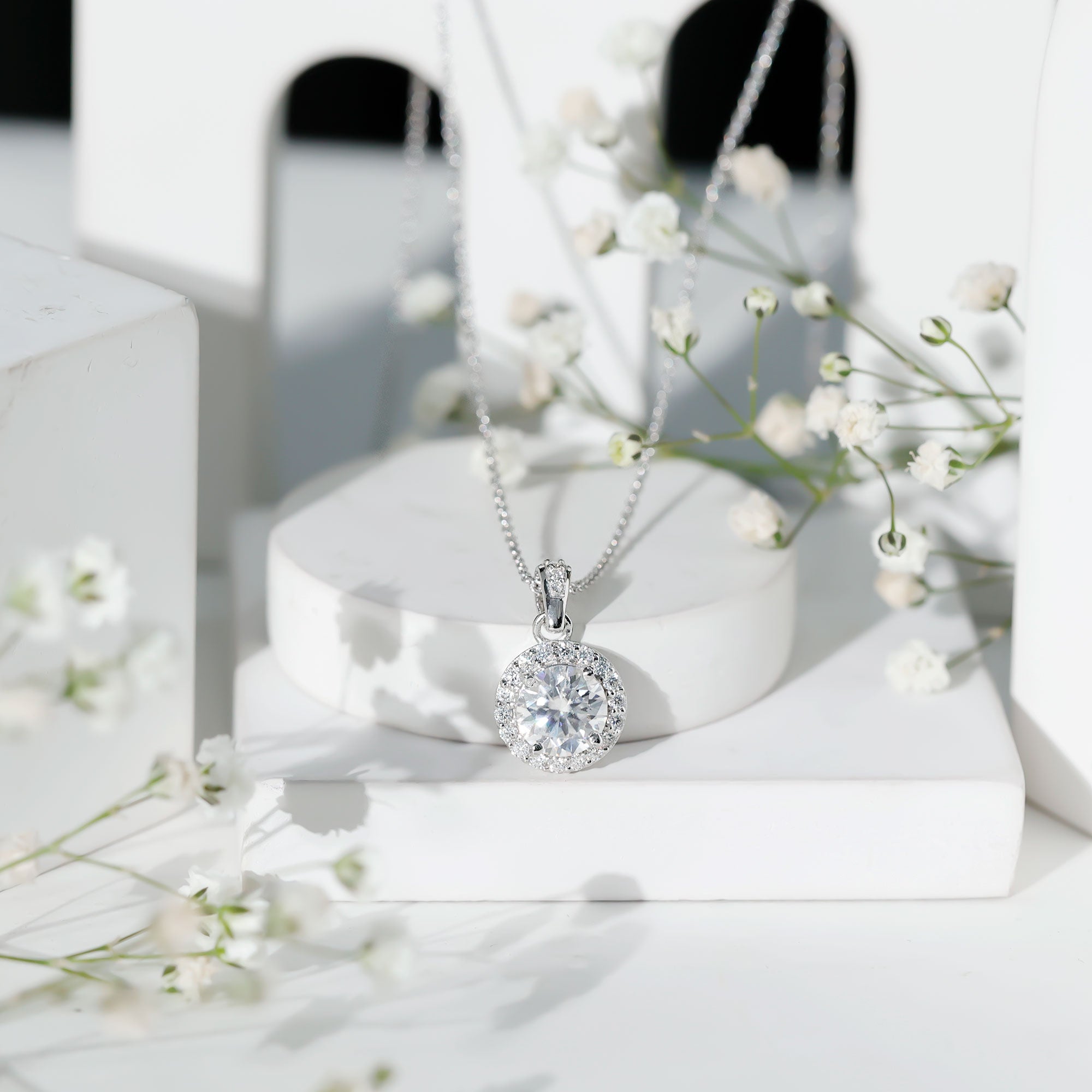 Certified 2 Carat Lab Grown Diamond Halo Pendant Necklace Lab - ( EF-VS ) - Rosec Jewels