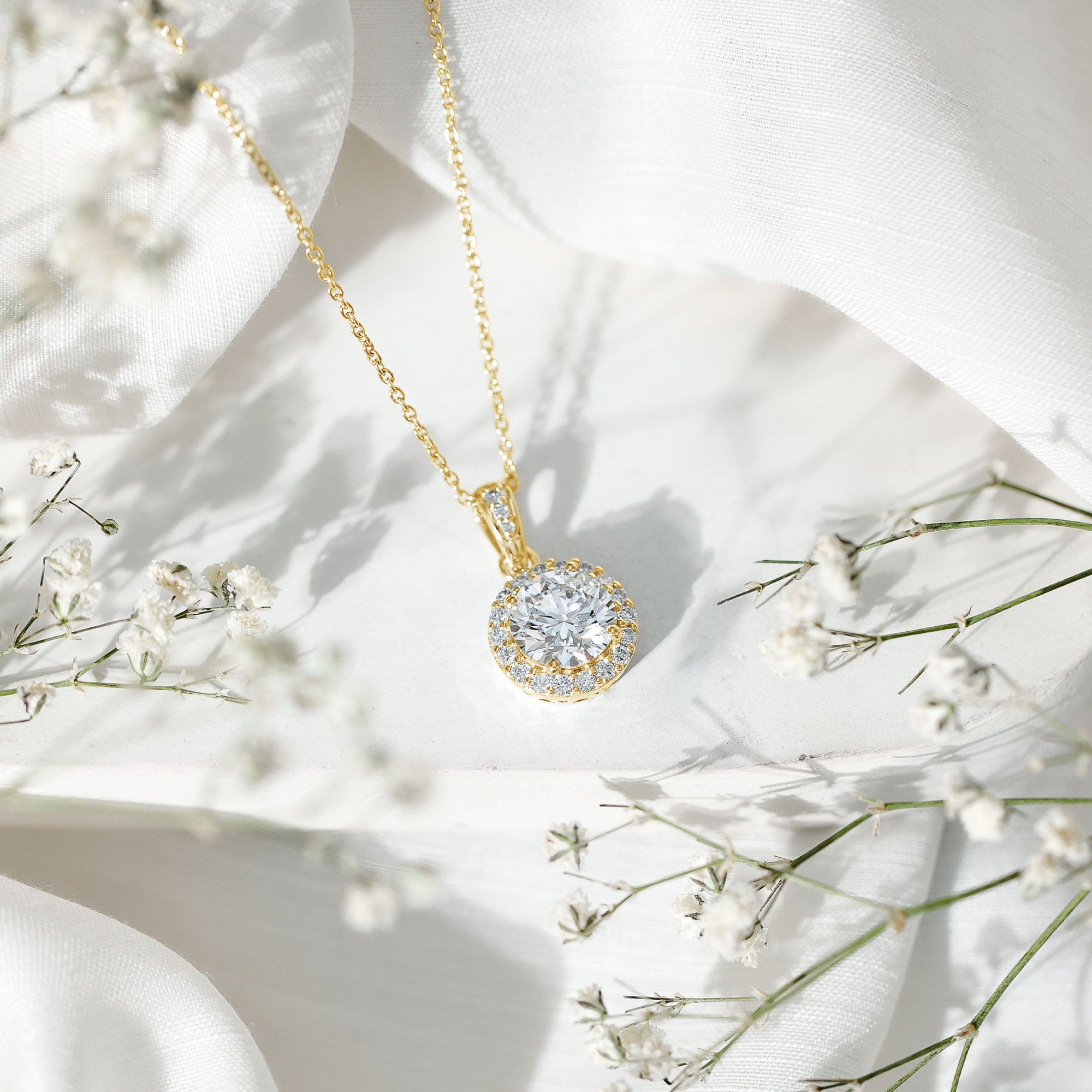Certified 2 Carat Lab Grown Diamond Halo Pendant Necklace Lab - ( EF-VS ) - Rosec Jewels