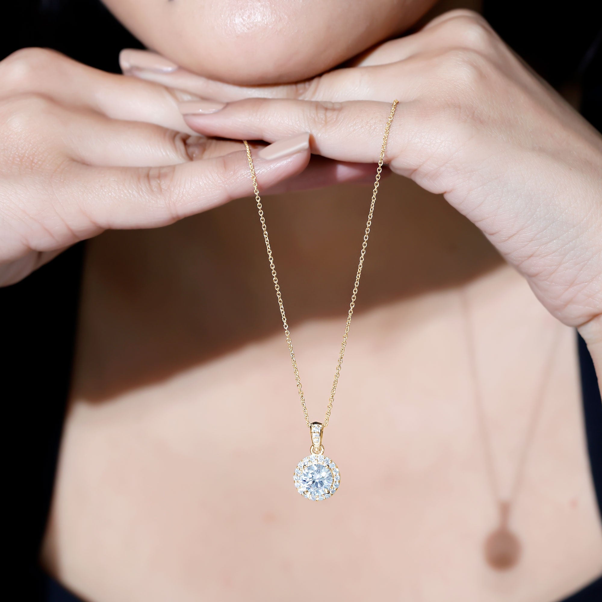 Certified 2 Carat Lab Grown Diamond Halo Pendant Necklace Lab - ( EF-VS ) - Rosec Jewels