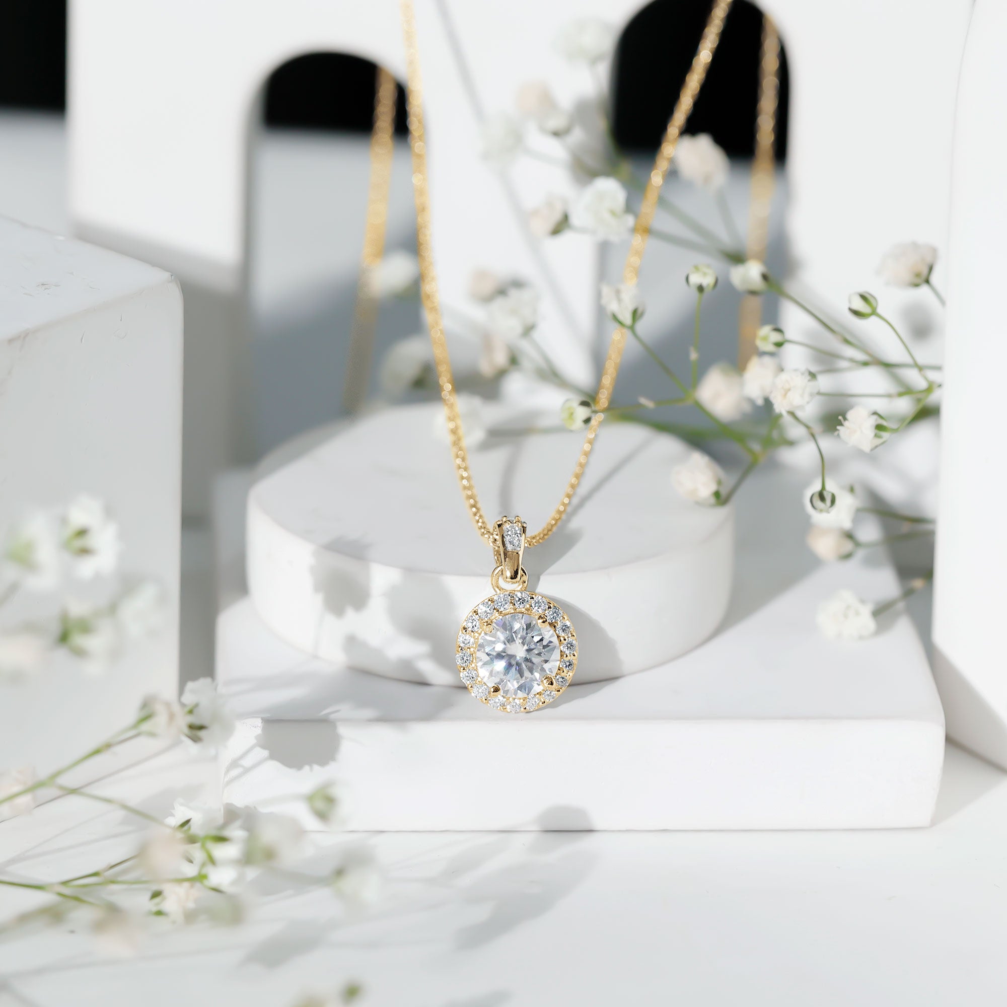 Certified 2 Carat Lab Grown Diamond Halo Pendant Necklace Lab - ( EF-VS ) - Rosec Jewels