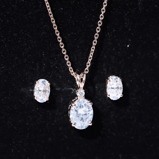 Certified Oval Shaped Lab Grown Diamond Bridal Jewelry Set Lab - ( EF-VS ) - Rosec Jewels