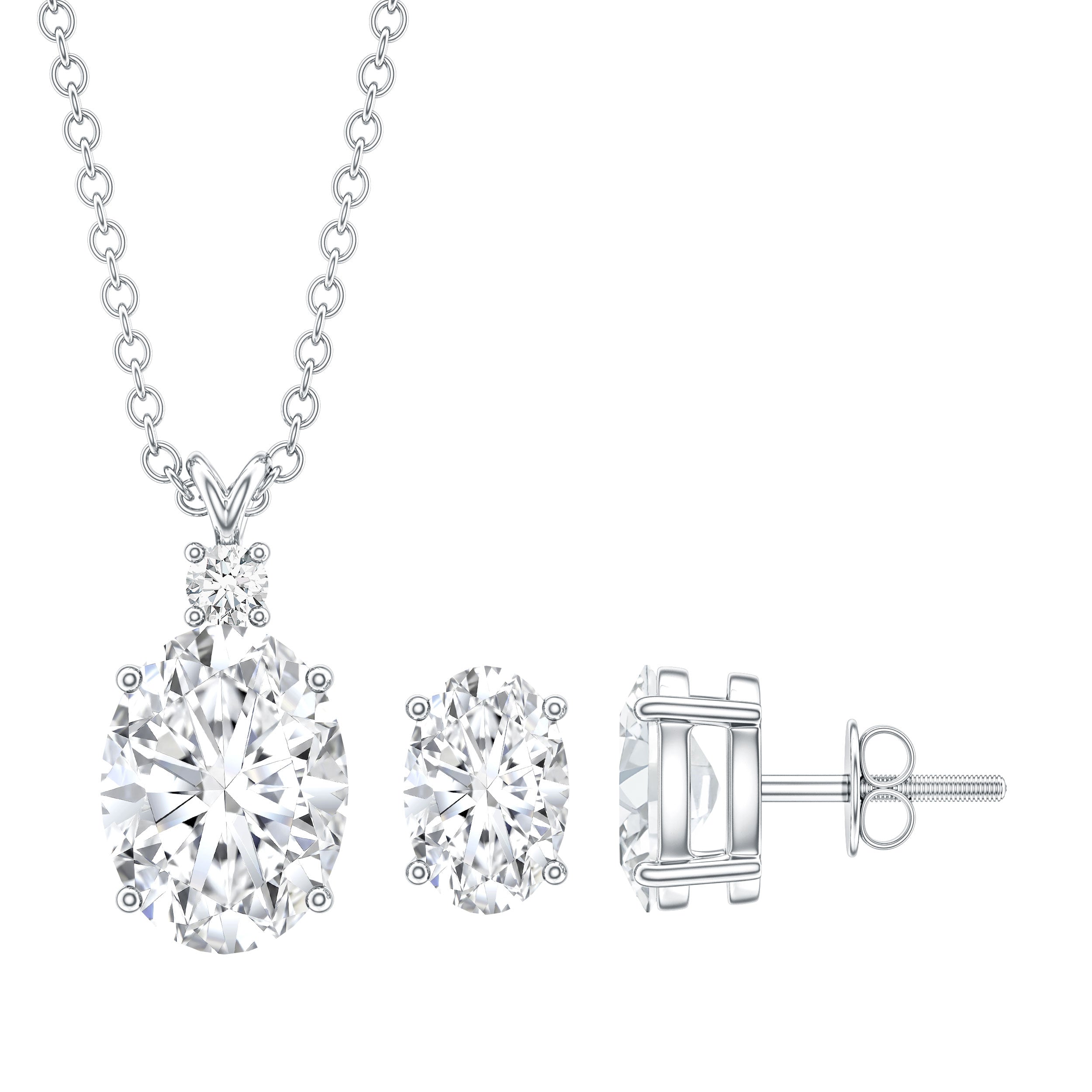 Certified Oval Shaped Lab Grown Diamond Bridal Jewelry Set Lab - ( EF-VS ) - Rosec Jewels
