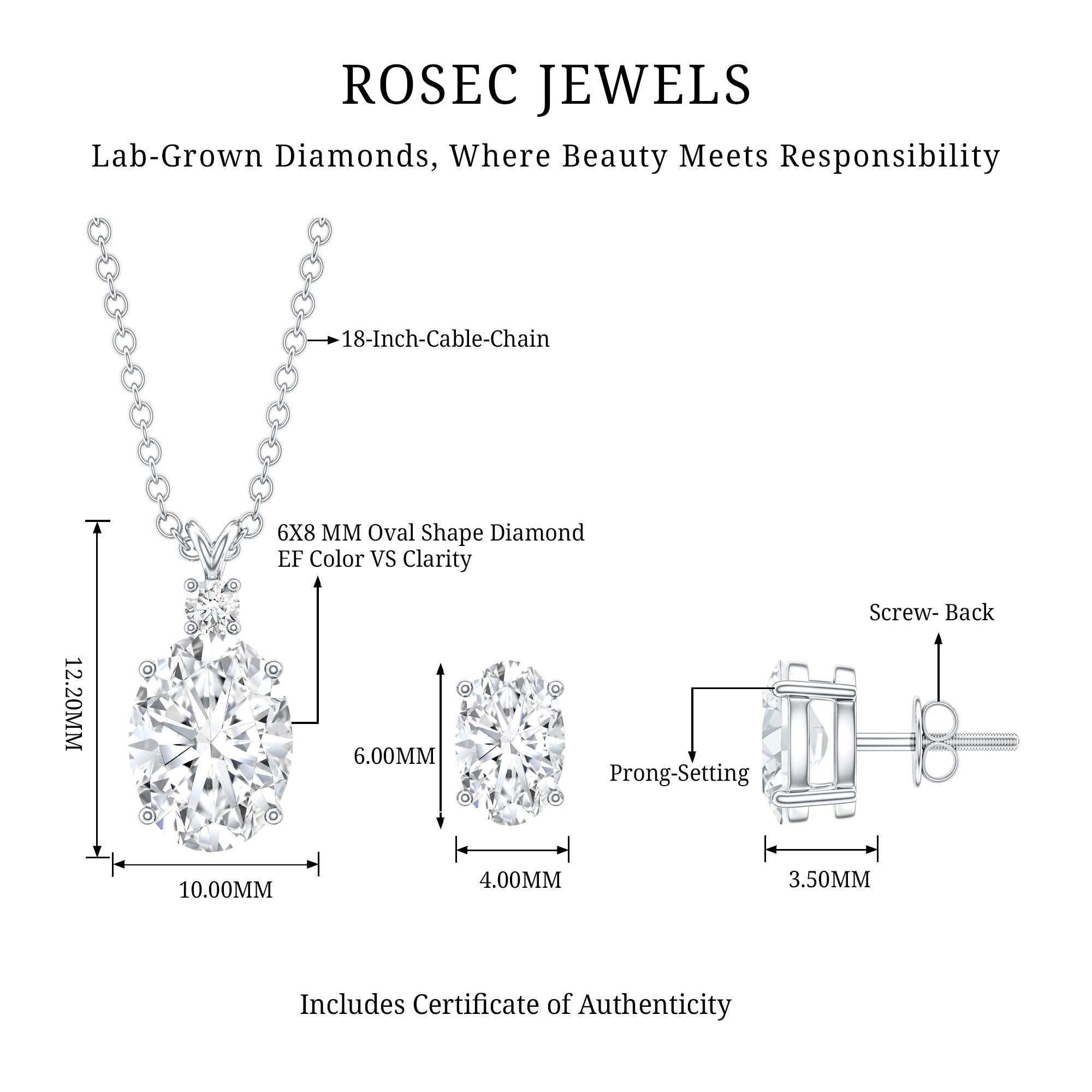Certified Oval Shaped Lab Grown Diamond Bridal Jewelry Set Lab - ( EF-VS ) - Rosec Jewels