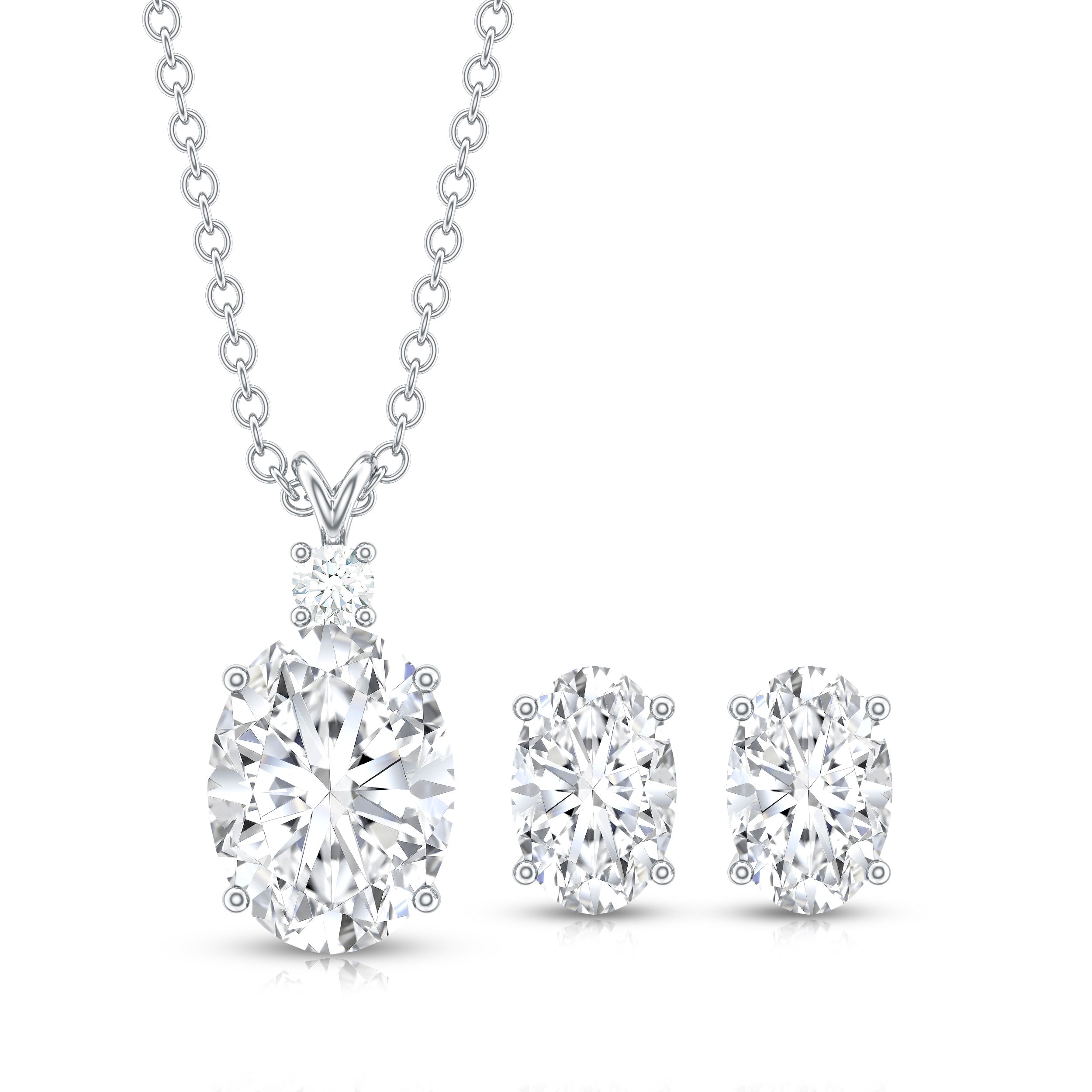 Certified Oval Shaped Lab Grown Diamond Bridal Jewelry Set Lab - ( EF-VS ) - Rosec Jewels