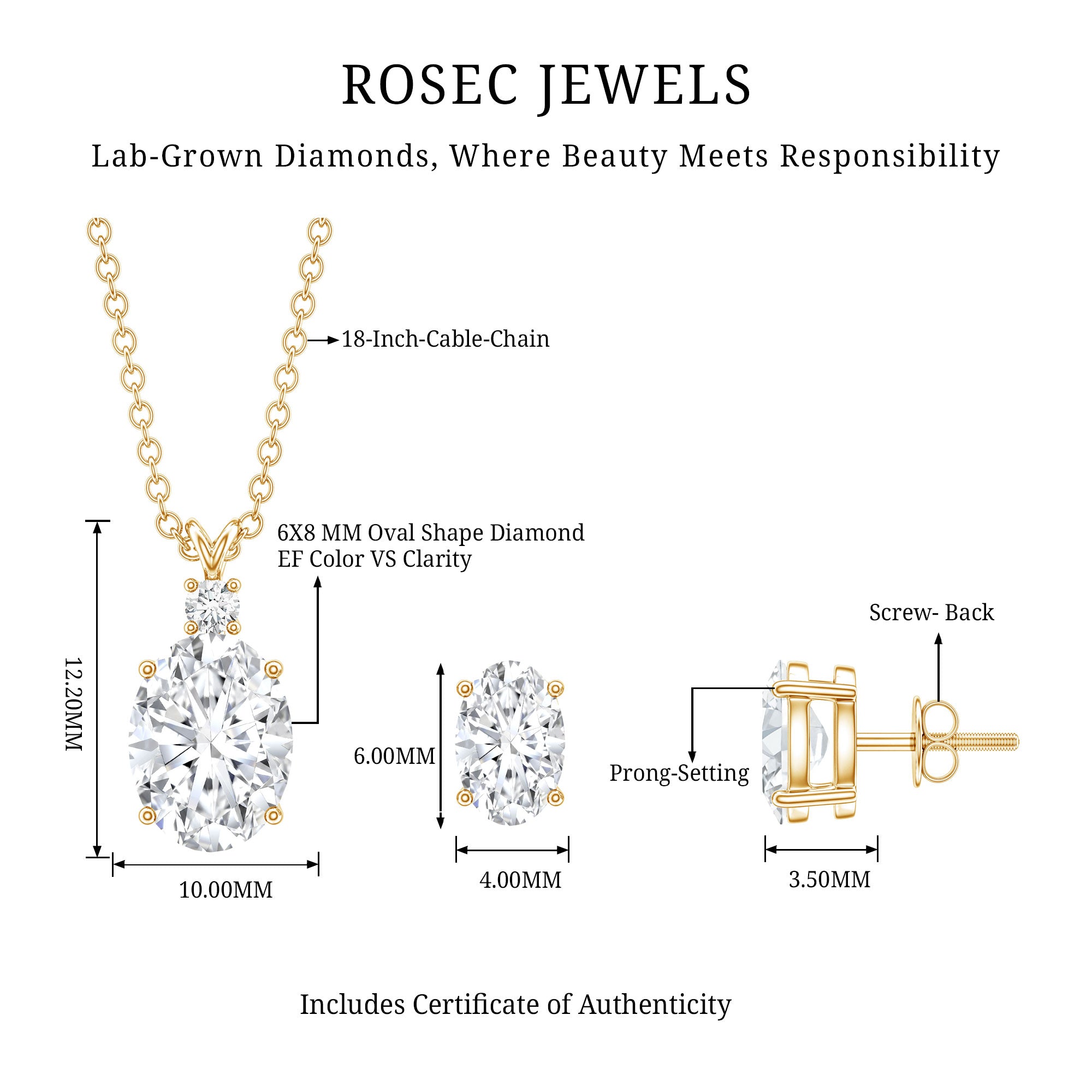 Certified Oval Shaped Lab Grown Diamond Bridal Jewelry Set Lab - ( EF-VS ) - Rosec Jewels