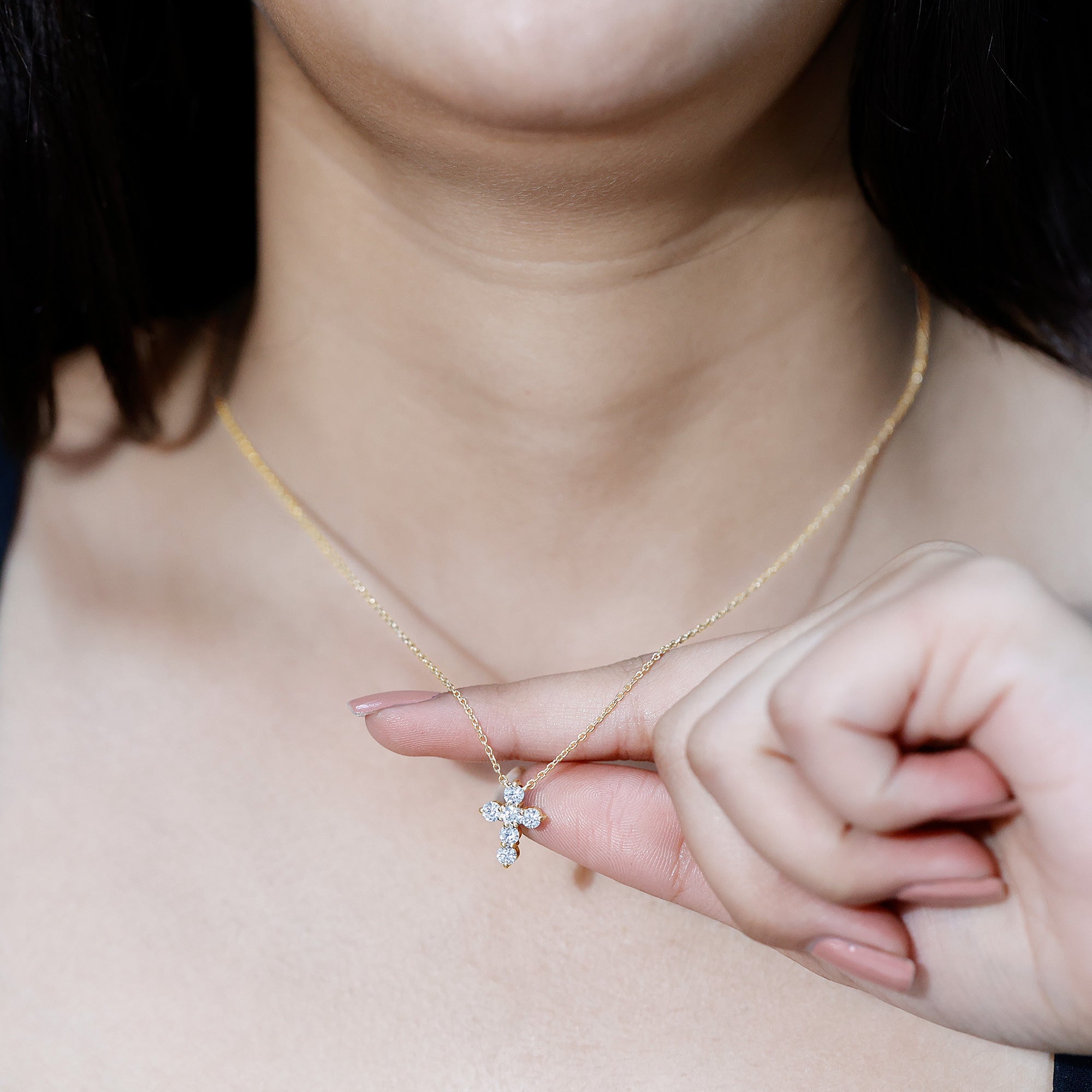 Lab Grown Diamond Religious Cross Pendant Necklace Lab - ( EF-VS ) - Rosec Jewels