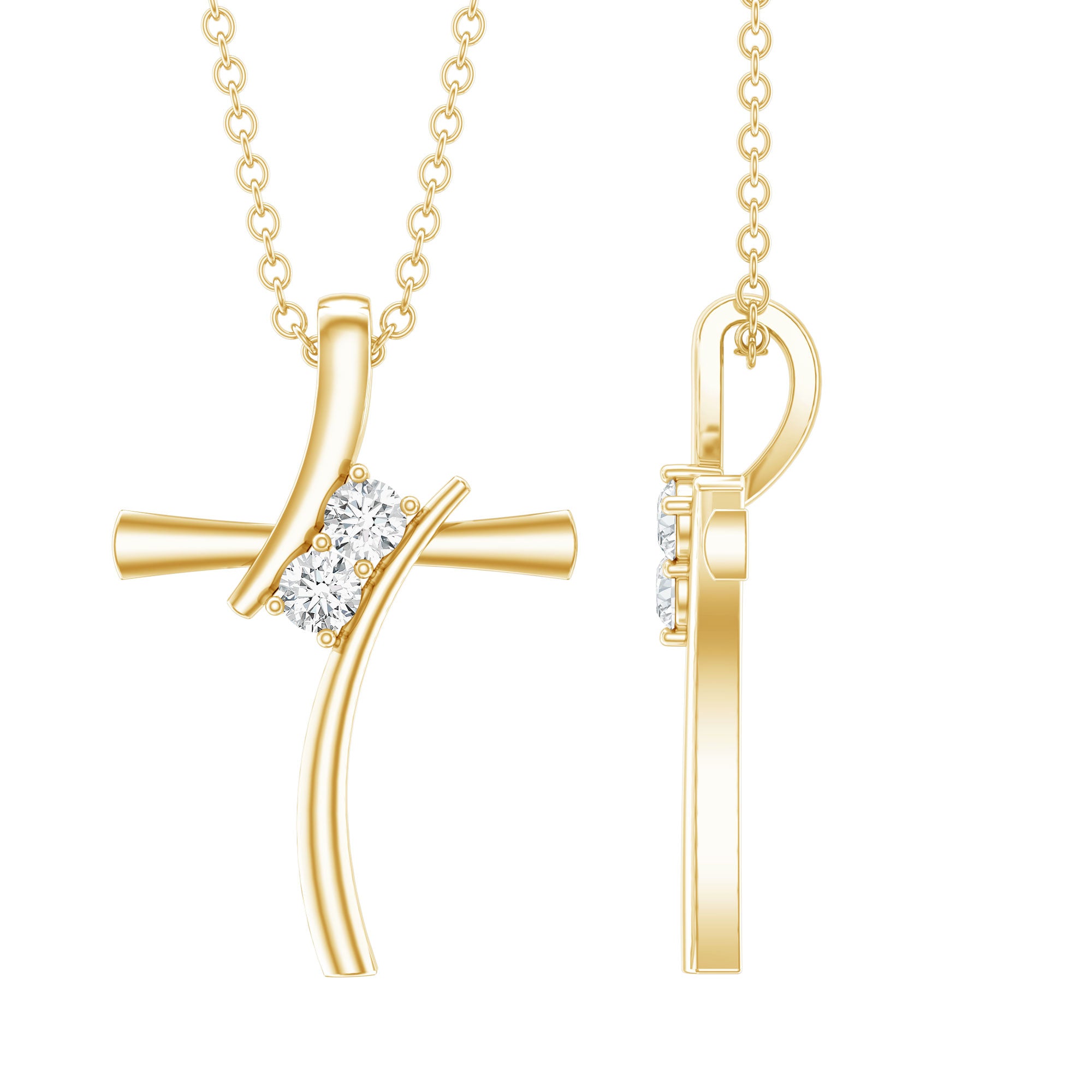 0.14 CT Lab Grown Diamond Cross Necklace (Hidden Bail) Lab - ( EF-VS ) - Rosec Jewels