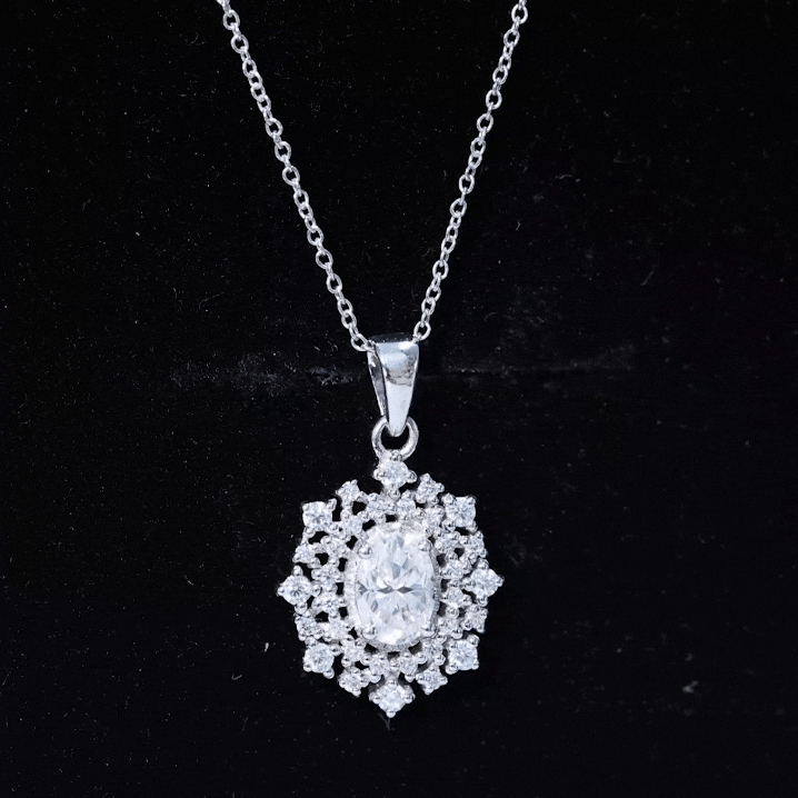 5X7MM Oval Lab Diamond Double Halo Bridal Pendant Lab - ( EF-VS ) - Rosec Jewels