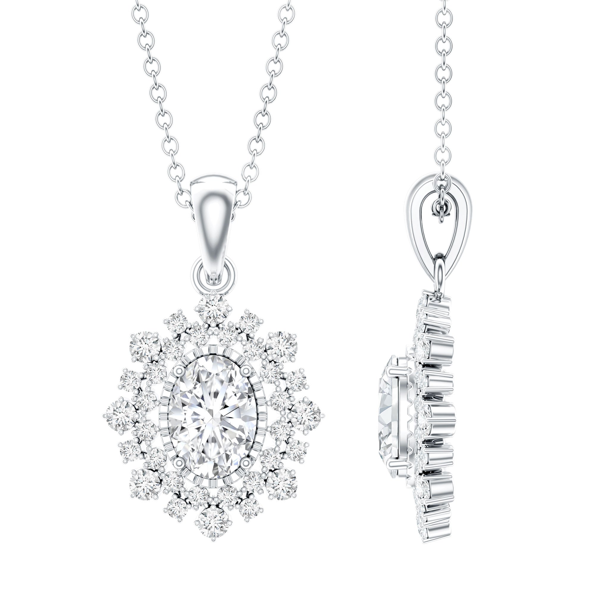 5X7MM Oval Lab Diamond Double Halo Bridal Pendant Lab - ( EF-VS ) - Rosec Jewels