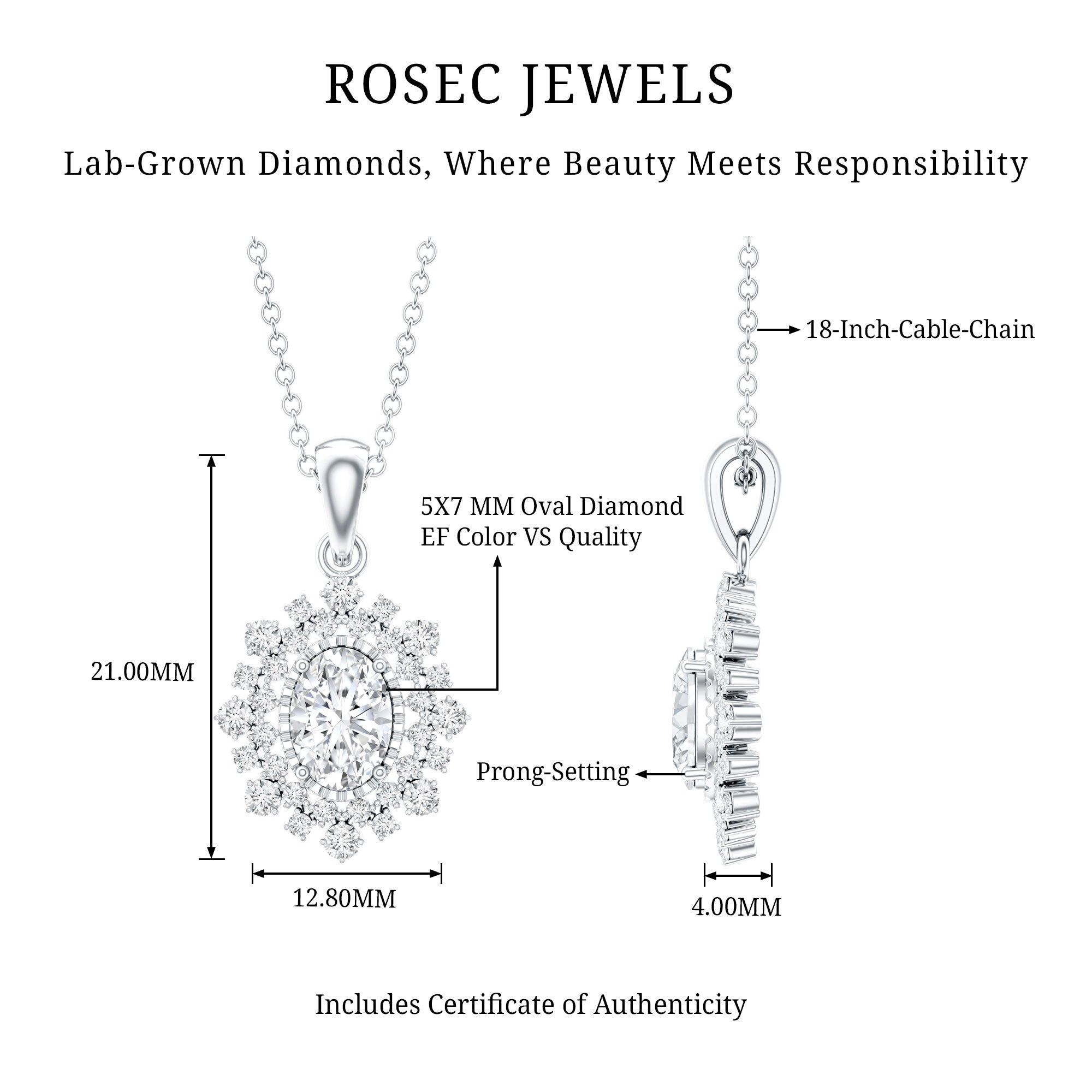 5X7MM Oval Lab Diamond Double Halo Bridal Pendant Lab - ( EF-VS ) - Rosec Jewels