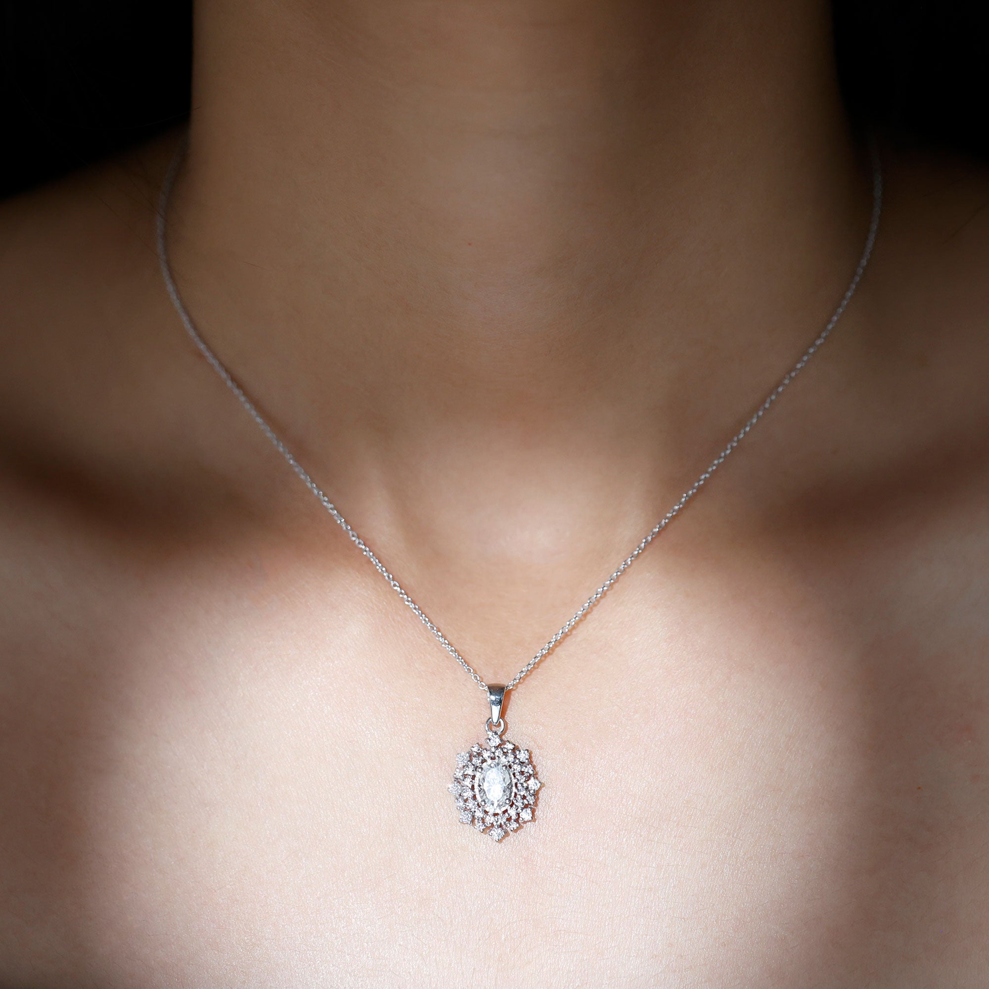 5X7MM Oval Lab Diamond Double Halo Bridal Pendant Lab - ( EF-VS ) - Rosec Jewels