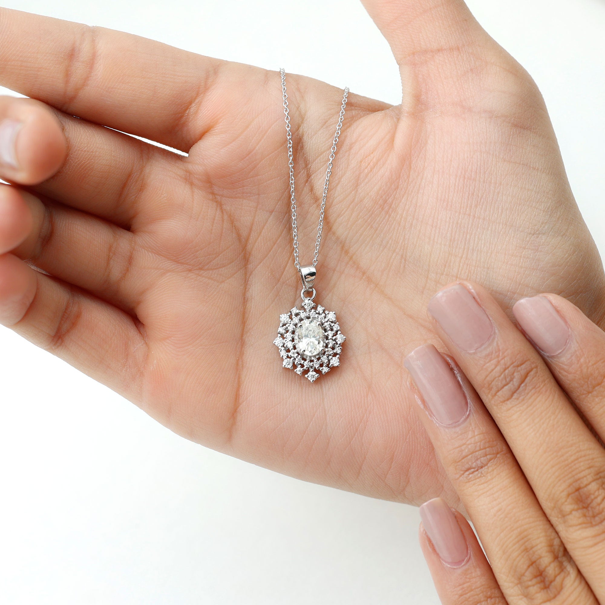 5X7MM Oval Lab Diamond Double Halo Bridal Pendant Lab - ( EF-VS ) - Rosec Jewels