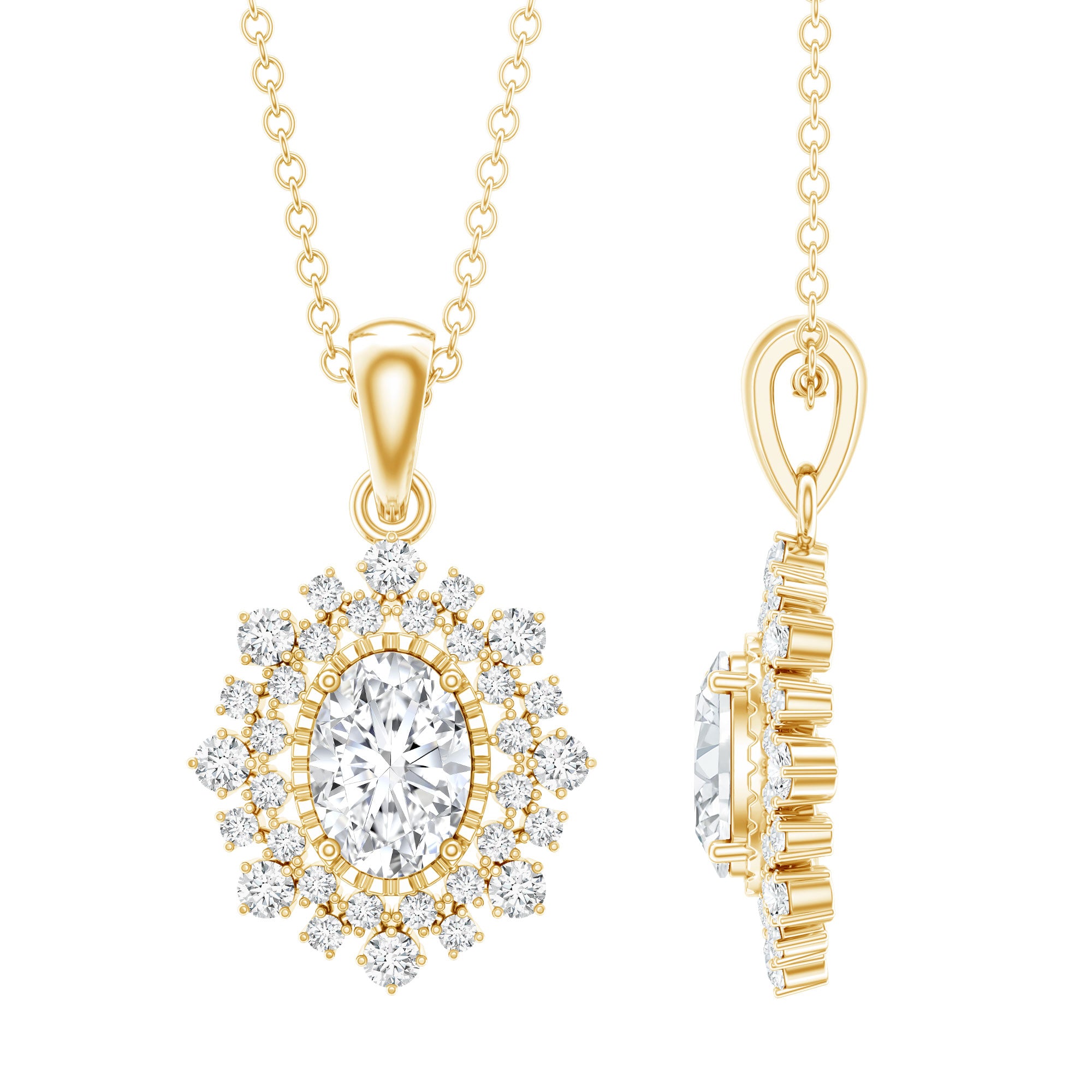 5X7MM Oval Lab Diamond Double Halo Bridal Pendant Lab - ( EF-VS ) - Rosec Jewels