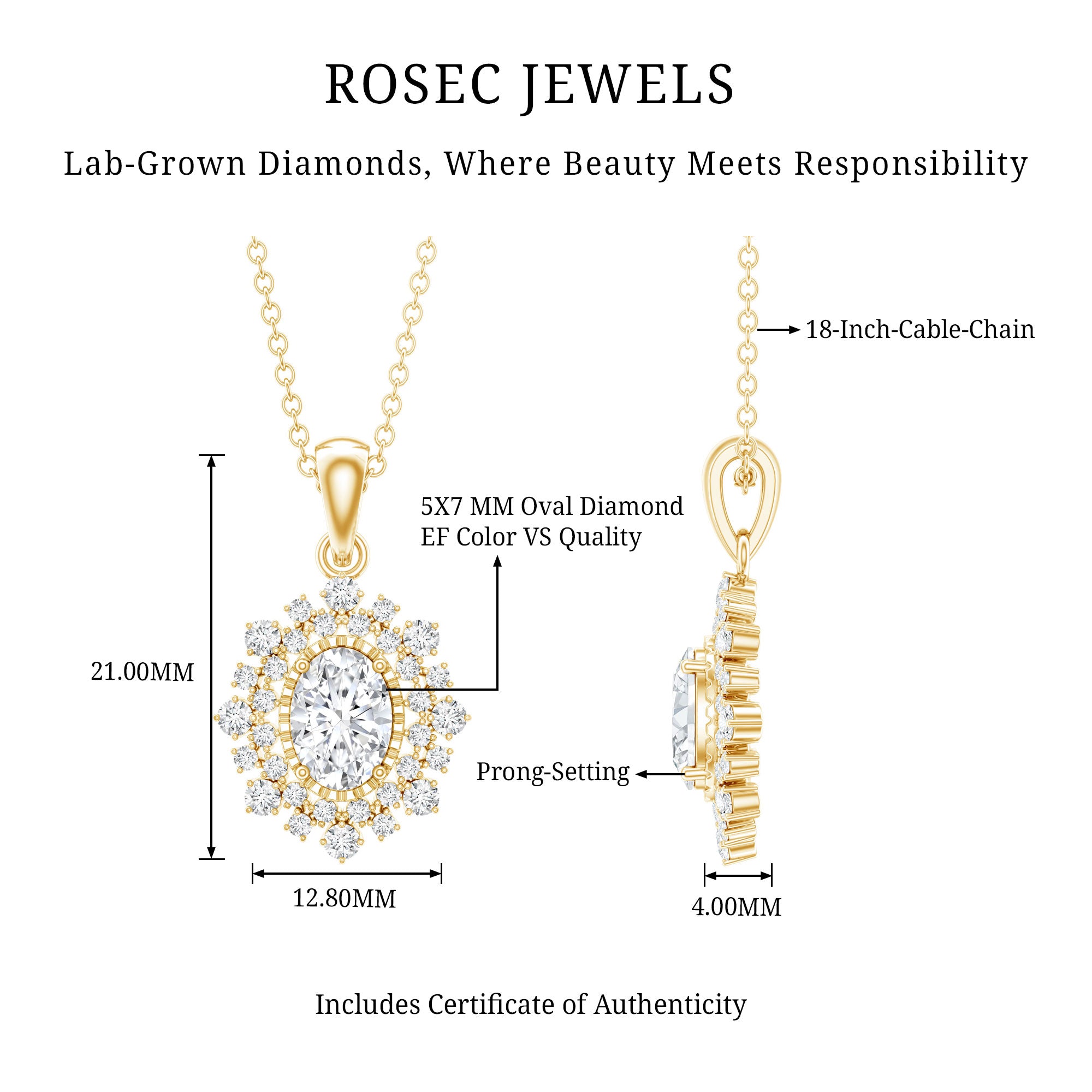 5X7MM Oval Lab Diamond Double Halo Bridal Pendant Lab - ( EF-VS ) - Rosec Jewels
