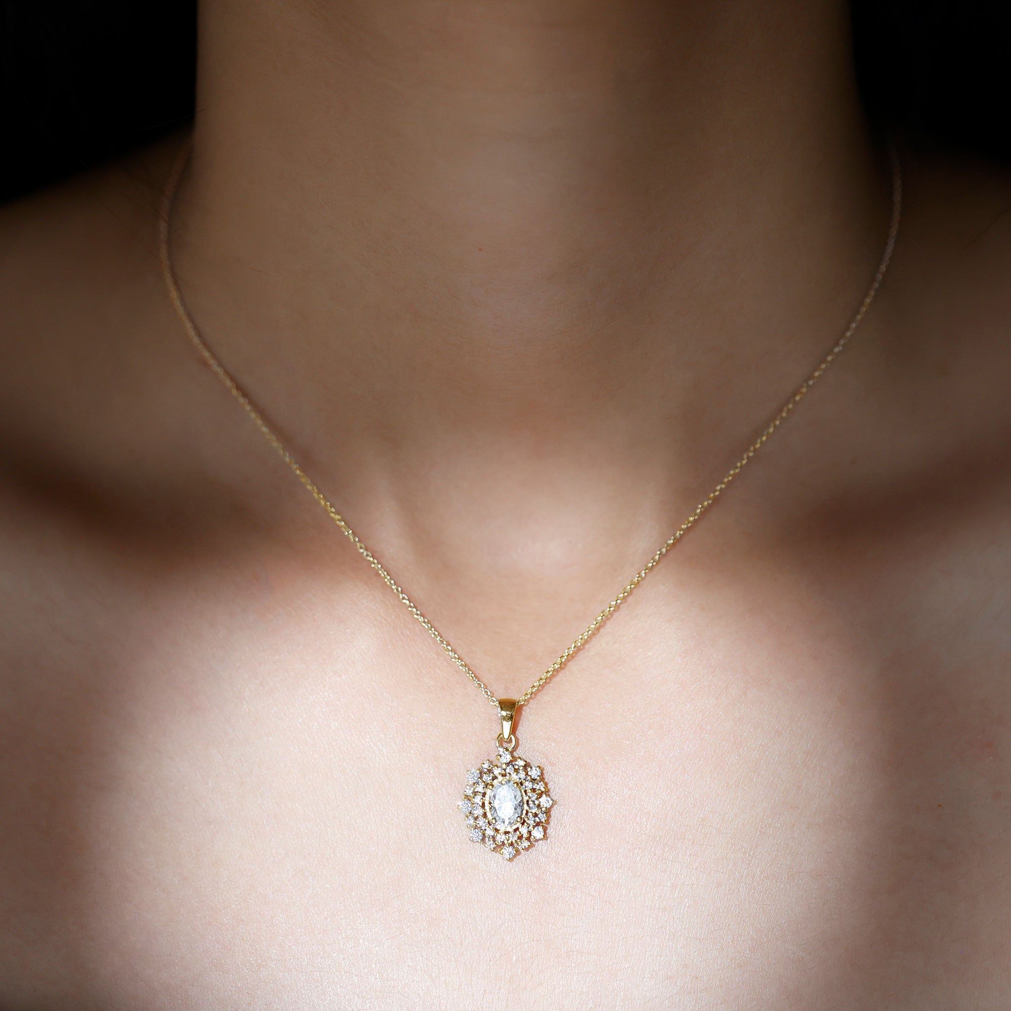 5X7MM Oval Lab Diamond Double Halo Bridal Pendant Lab - ( EF-VS ) - Rosec Jewels
