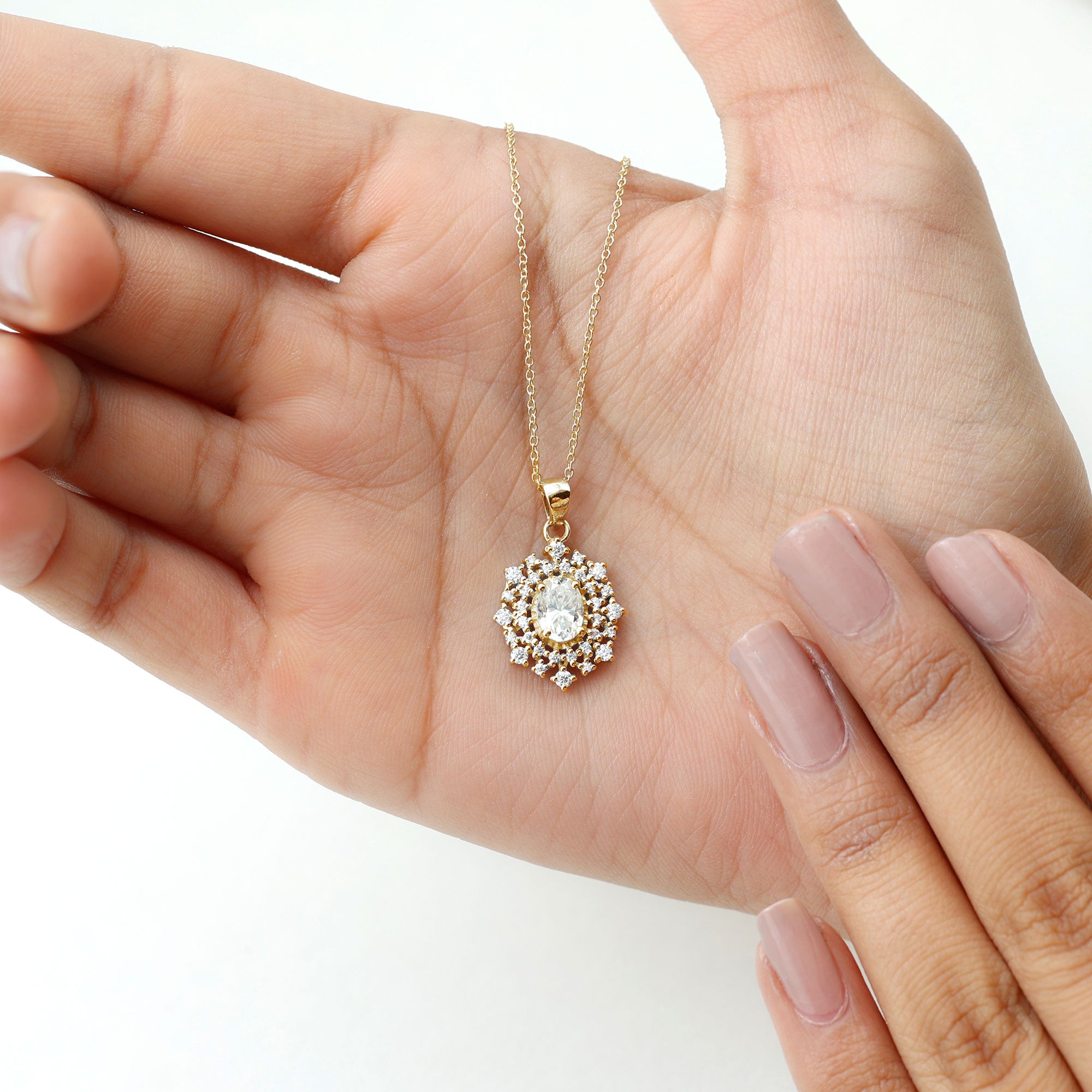 5X7MM Oval Lab Diamond Double Halo Bridal Pendant Lab - ( EF-VS ) - Rosec Jewels
