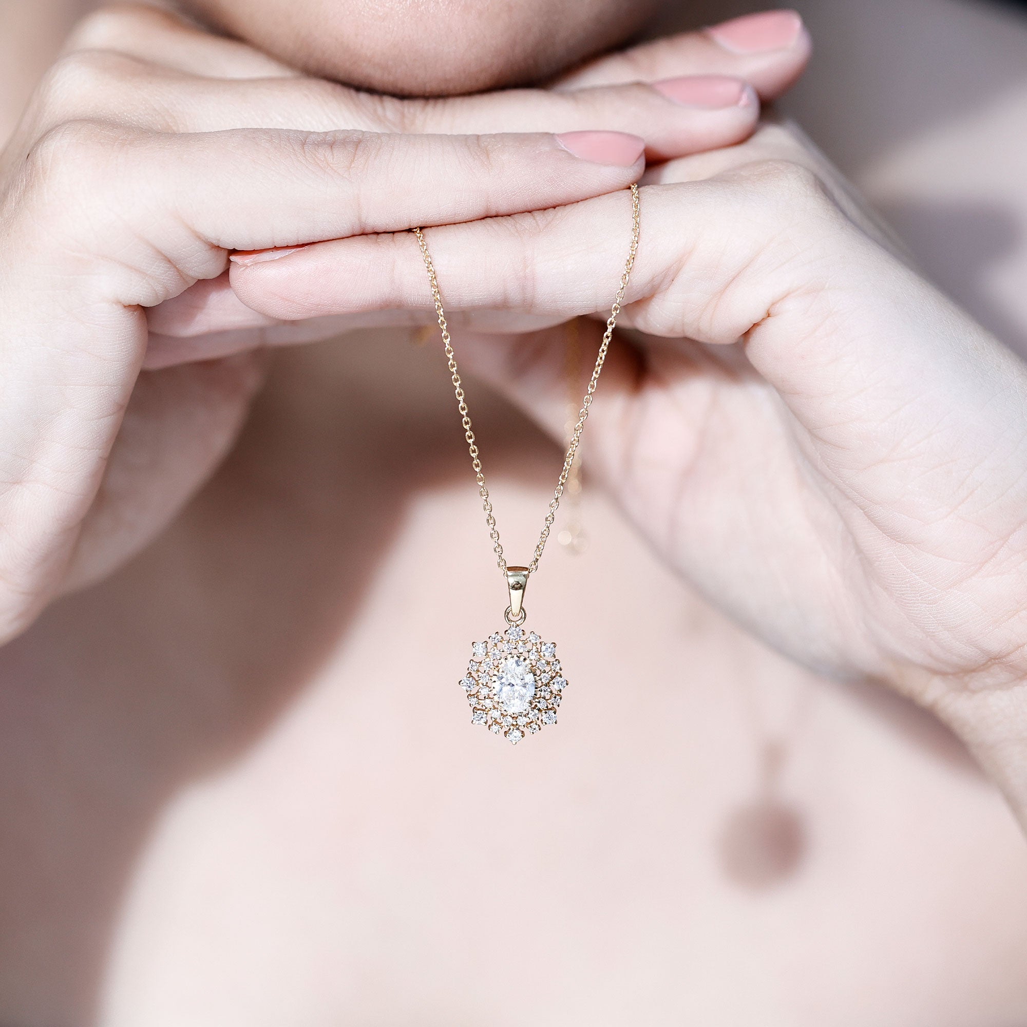 5X7MM Oval Lab Diamond Double Halo Bridal Pendant Lab - ( EF-VS ) - Rosec Jewels