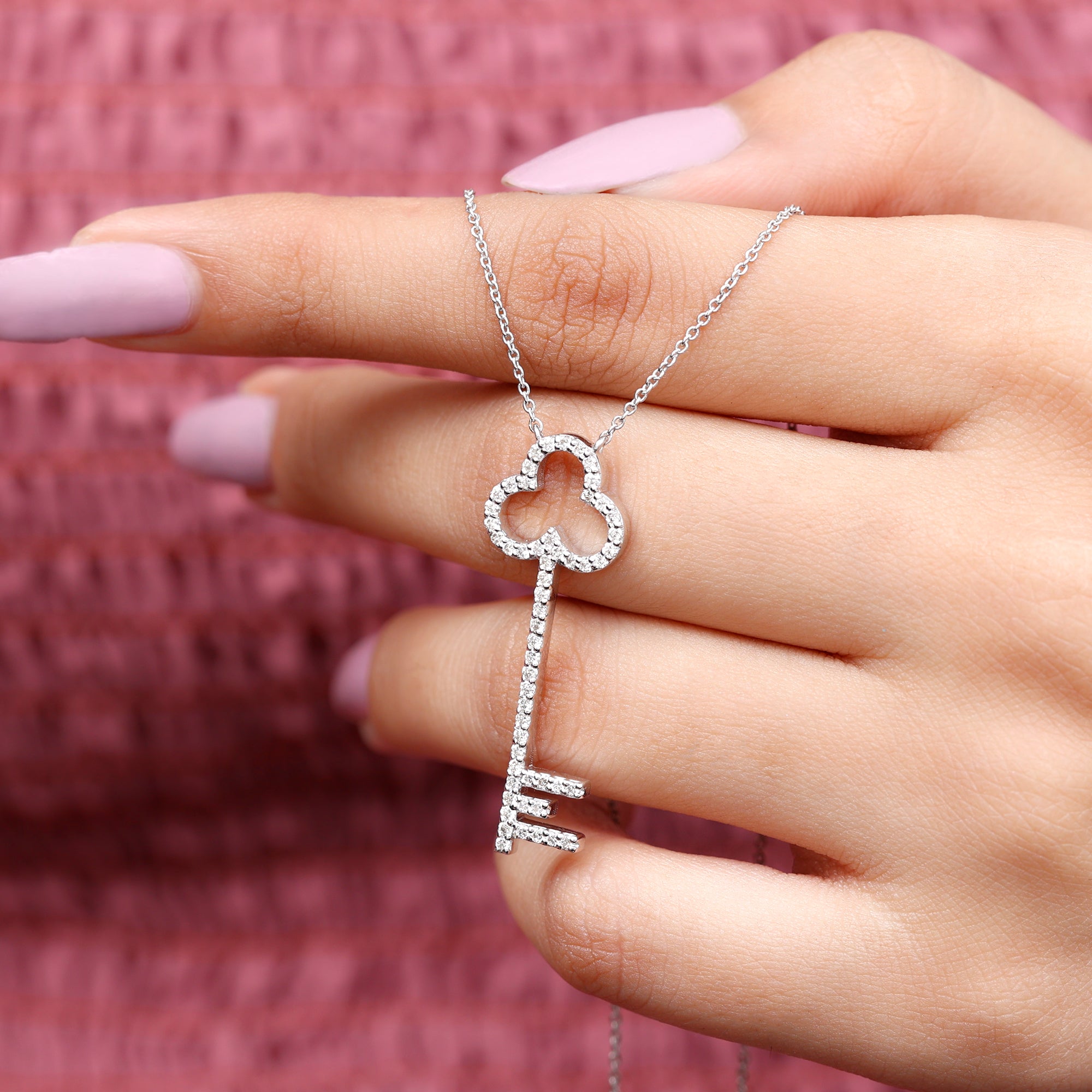 Certified Lab Grown Diamond Key Necklace For Women Lab - ( EF-VS ) - Rosec Jewels