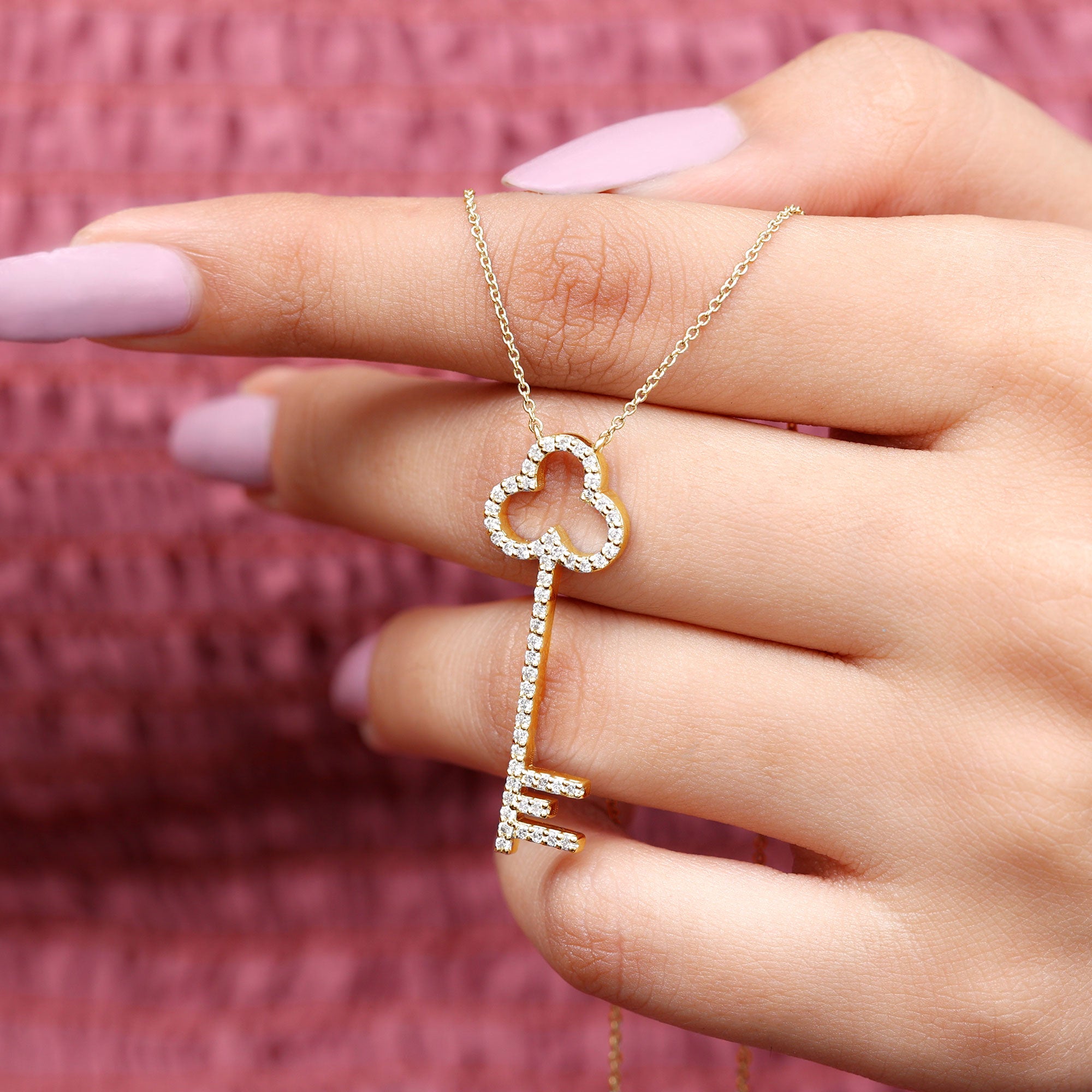 Certified Lab Grown Diamond Key Necklace For Women Lab - ( EF-VS ) - Rosec Jewels