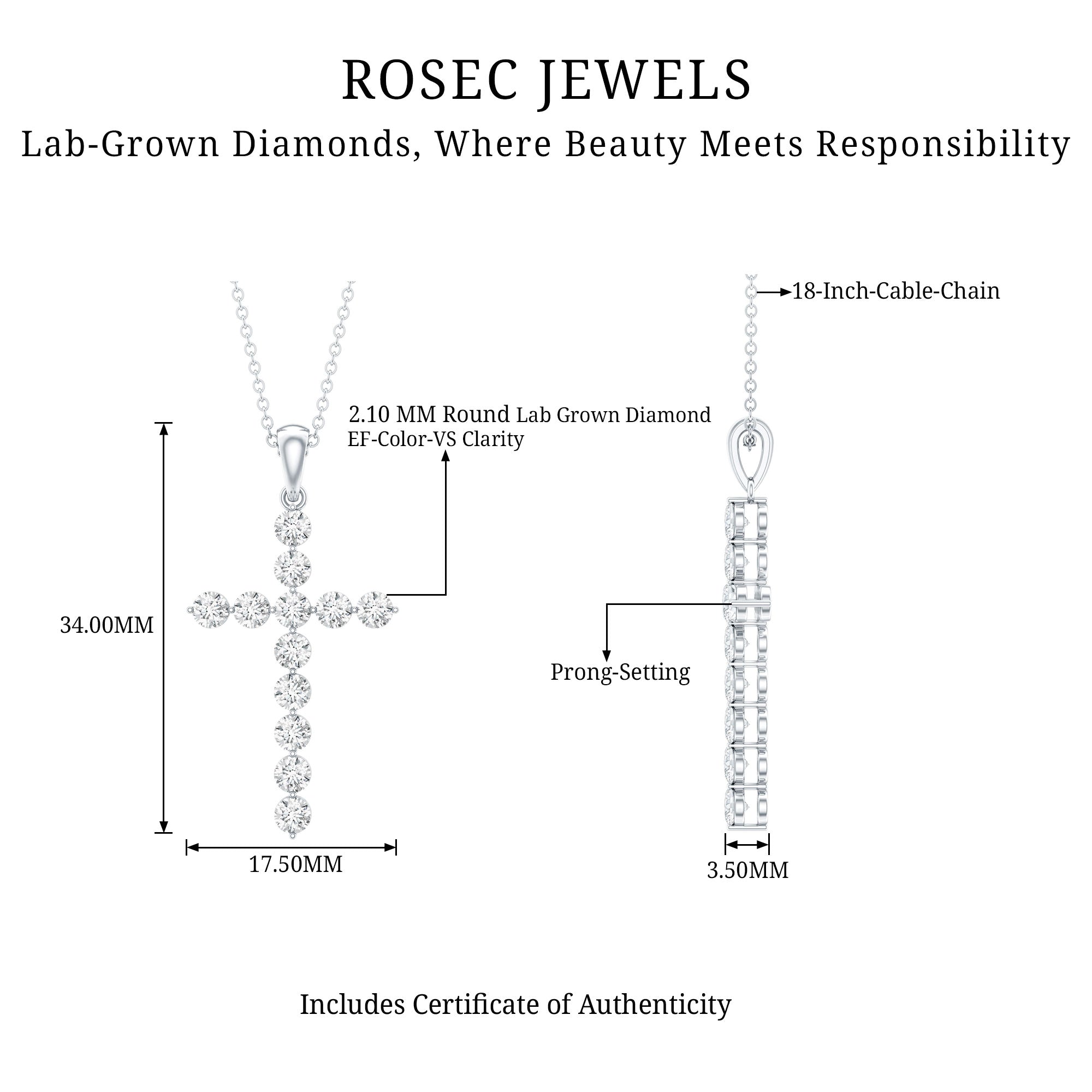 Certified Lab Grown Diamond Christian Cross Pendant Lab - ( EF-VS ) - Rosec Jewels