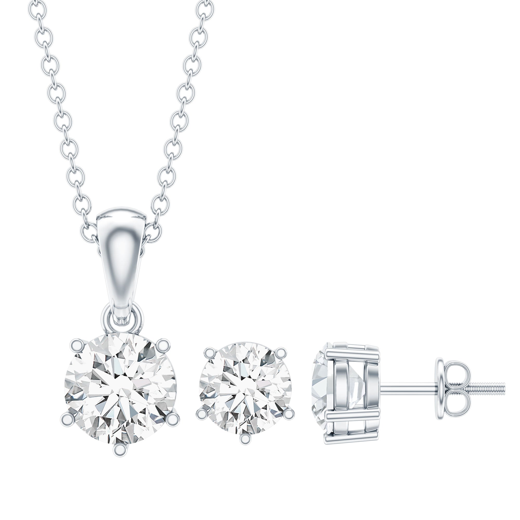 Certified Lab Grown Diamond Solitaire Necklace and Earrings Set Lab - ( EF-VS ) - Rosec Jewels