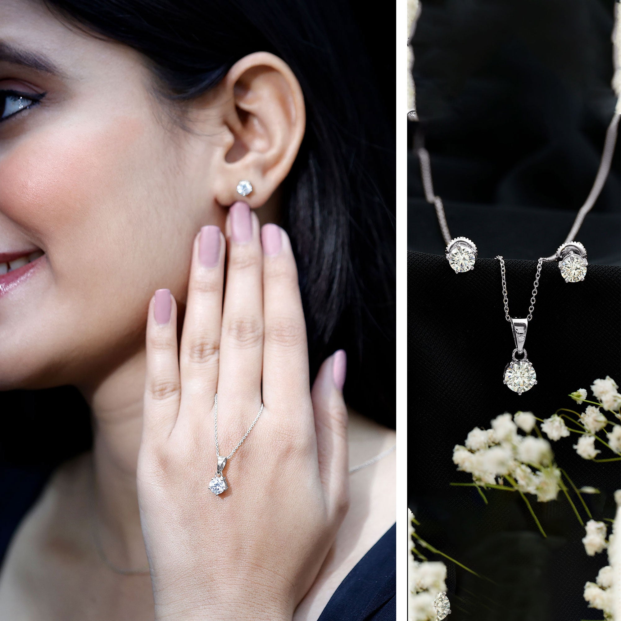 Certified Lab Grown Diamond Solitaire Necklace and Earrings Set Lab - ( EF-VS ) - Rosec Jewels