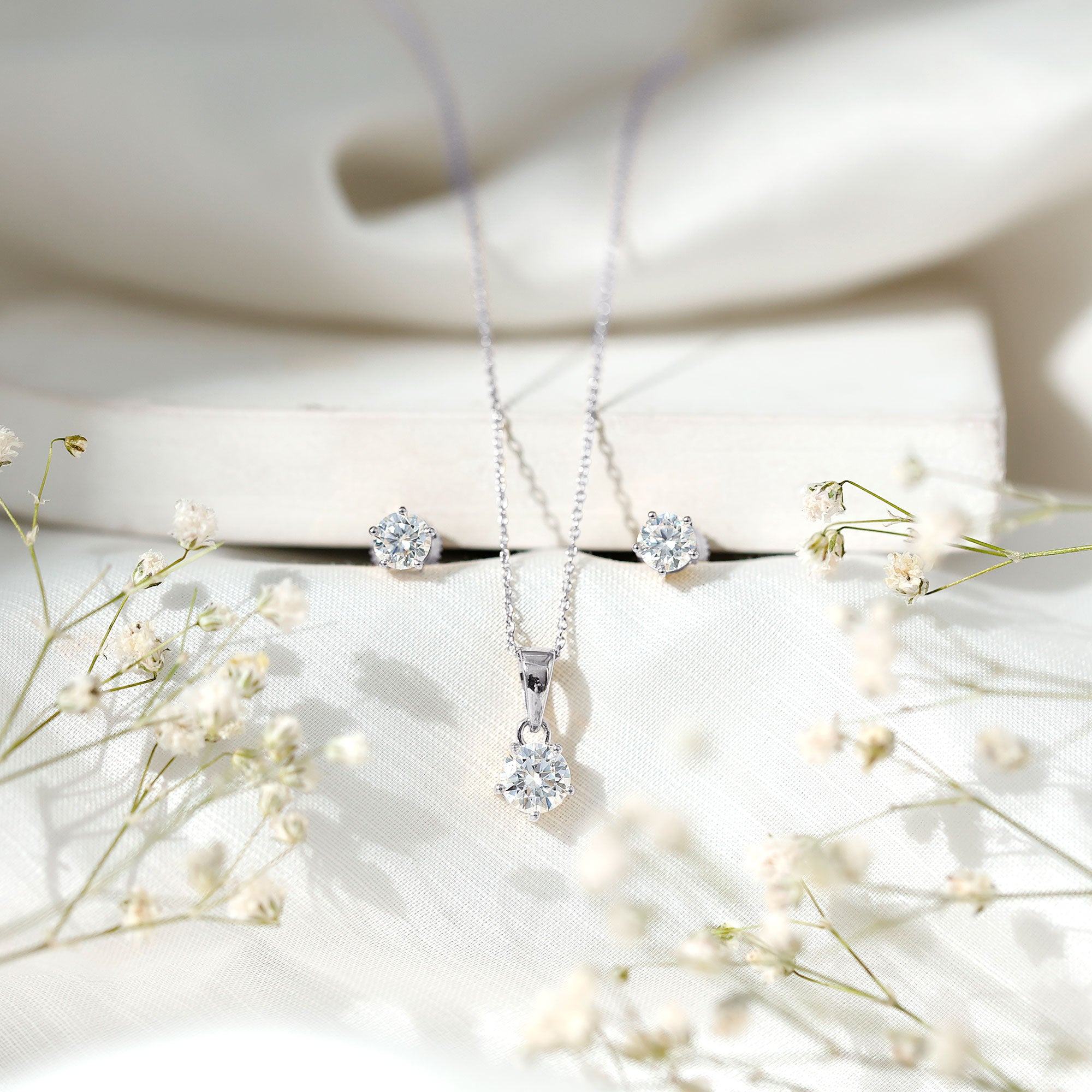 Certified Lab Grown Diamond Solitaire Necklace and Earrings Set Lab - ( EF-VS ) - Rosec Jewels