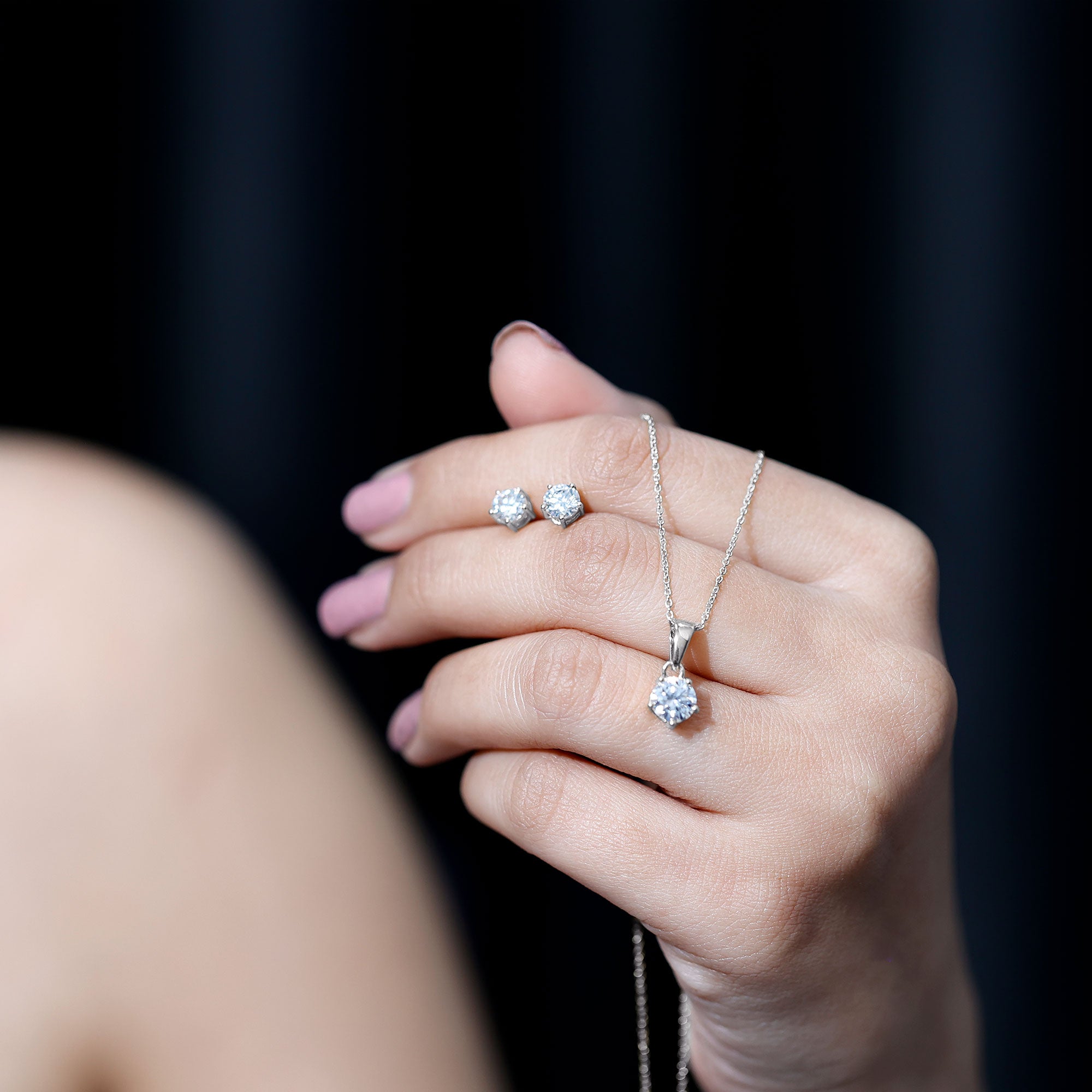 Certified Lab Grown Diamond Solitaire Necklace and Earrings Set Lab - ( EF-VS ) - Rosec Jewels
