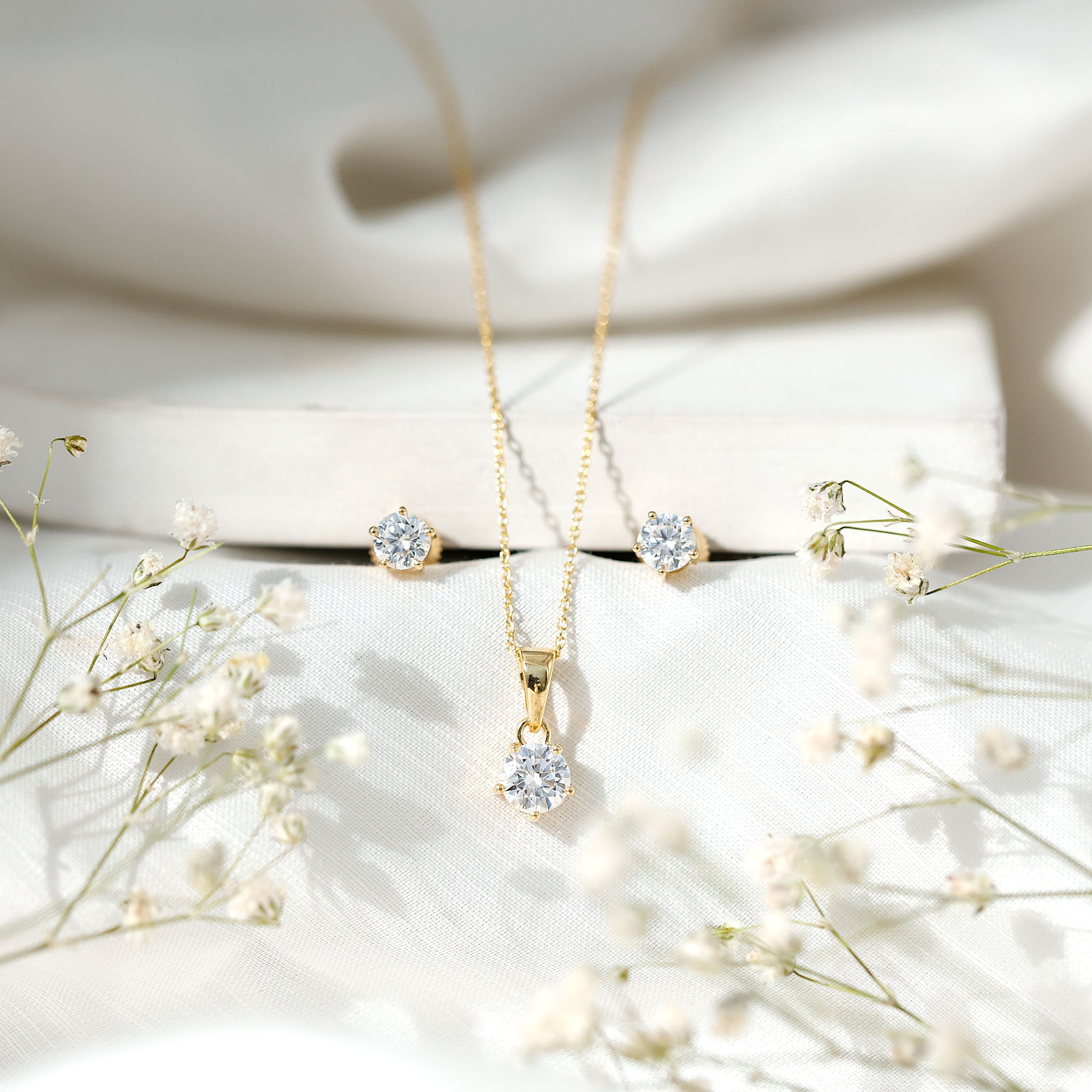 Certified Lab Grown Diamond Solitaire Necklace and Earrings Set Lab - ( EF-VS ) - Rosec Jewels