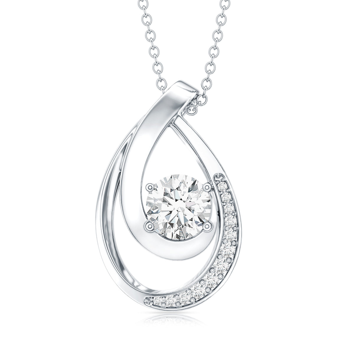 0.9 Carat Round Lab Grown Diamond Teardrop Necklace for Women Lab - ( EF-VS ) - Rosec Jewels