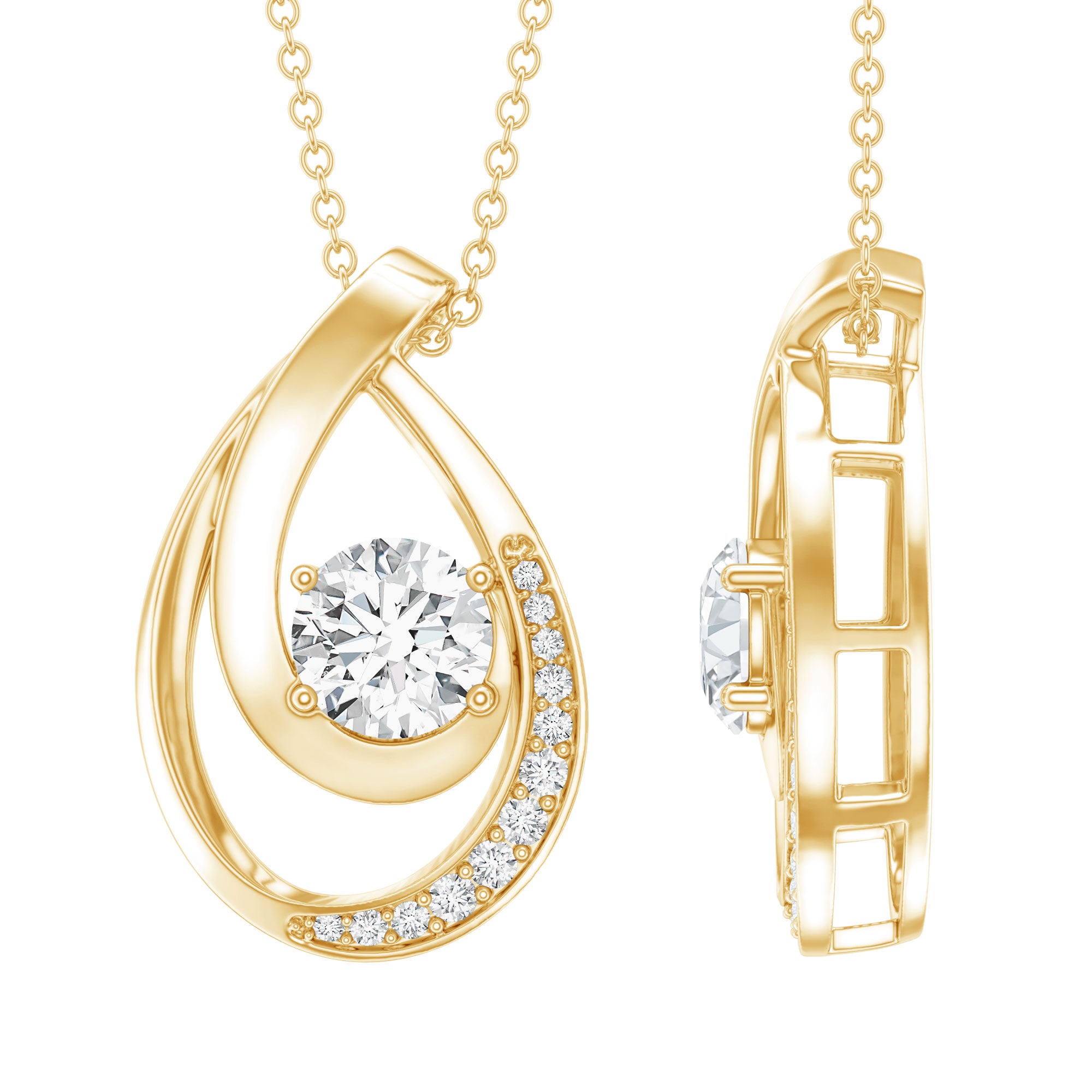 6 MM Round Lab Grown Diamond Teardrop Necklace for Women Lab - ( EF-VS ) - Rosec Jewels