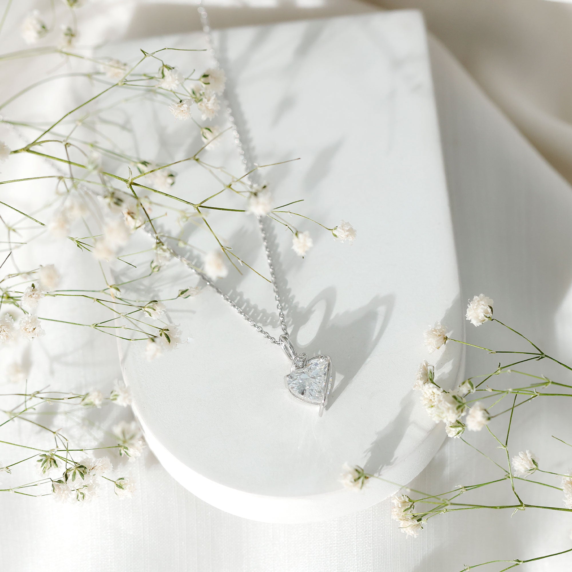 8 MM Lab Grown Diamond Heart Solitaire Necklace Lab - ( EF-VS ) - Rosec Jewels