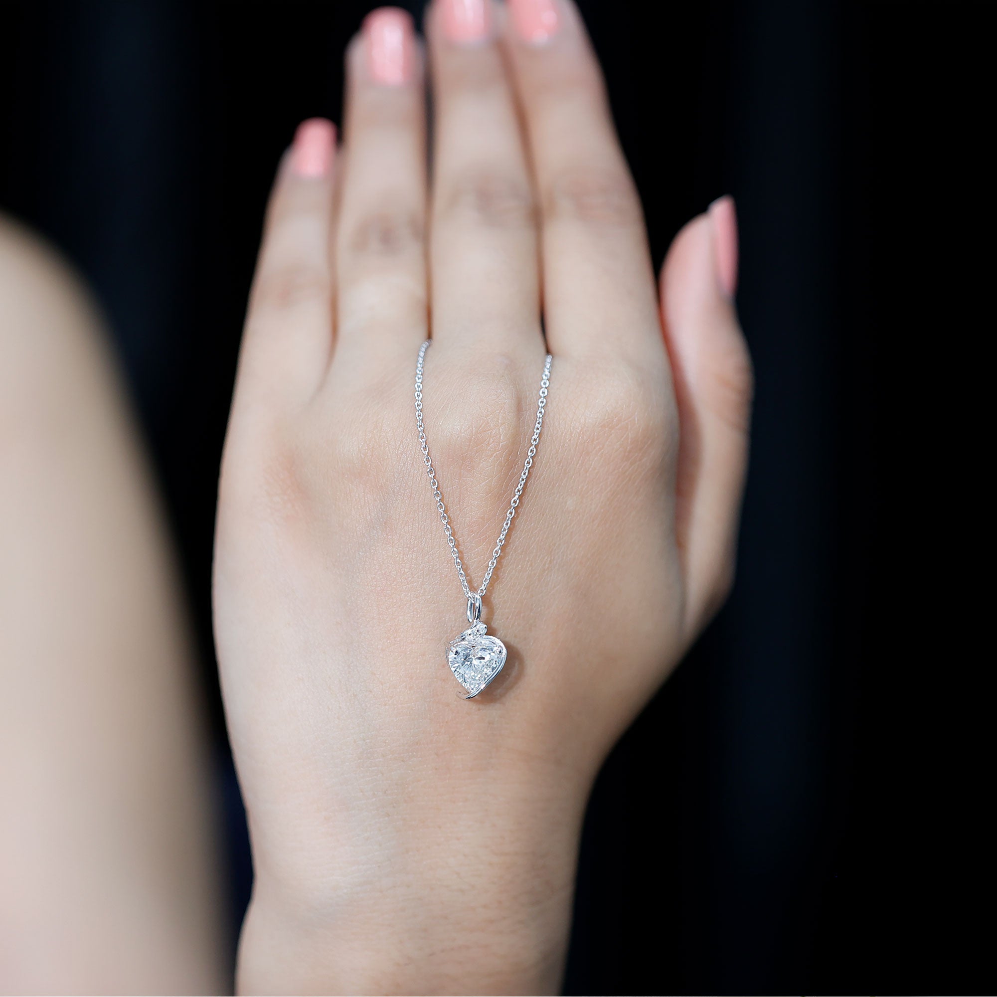 8 MM Lab Grown Diamond Heart Solitaire Necklace Lab - ( EF-VS ) - Rosec Jewels