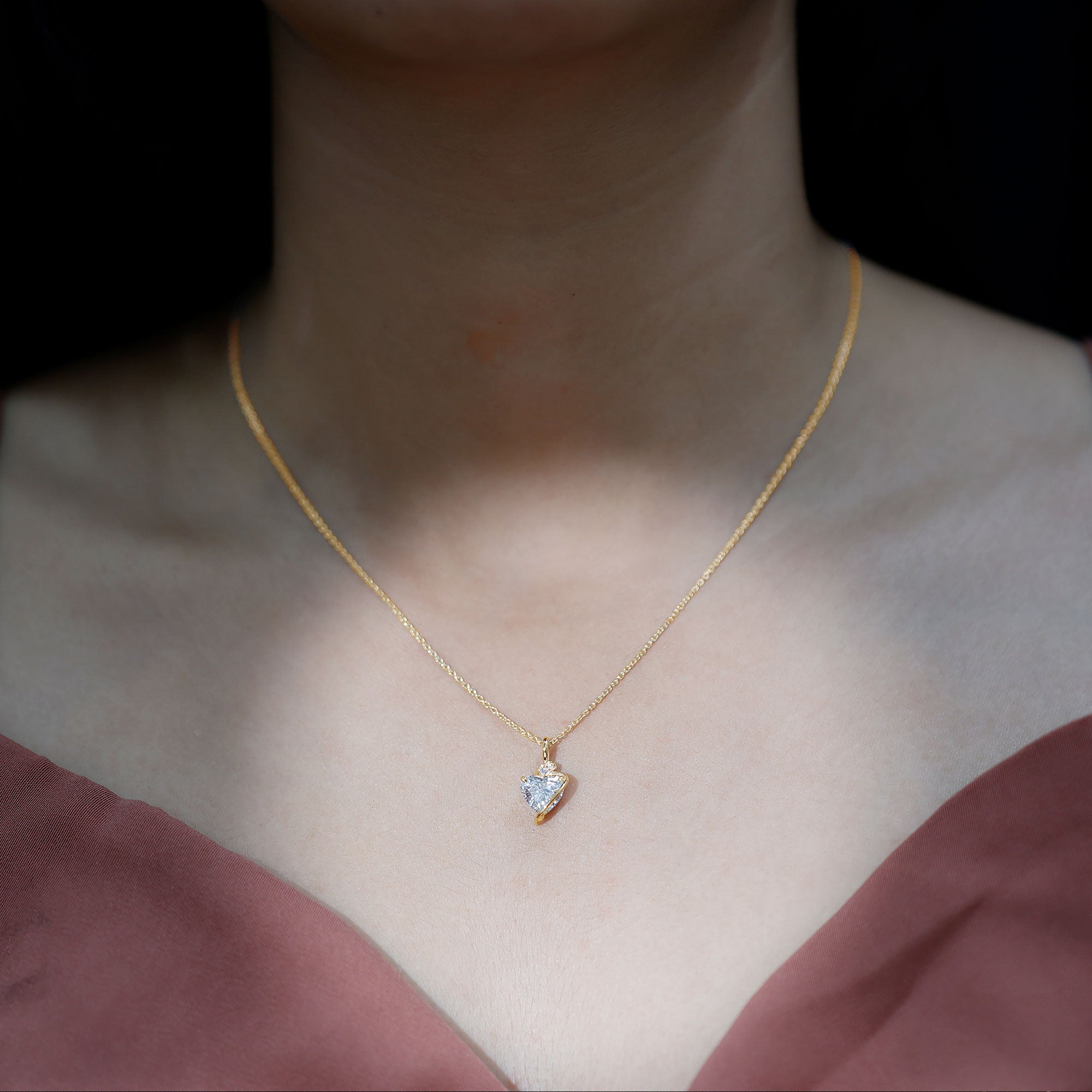 8 MM Lab Grown Diamond Heart Solitaire Necklace Lab - ( EF-VS ) - Rosec Jewels