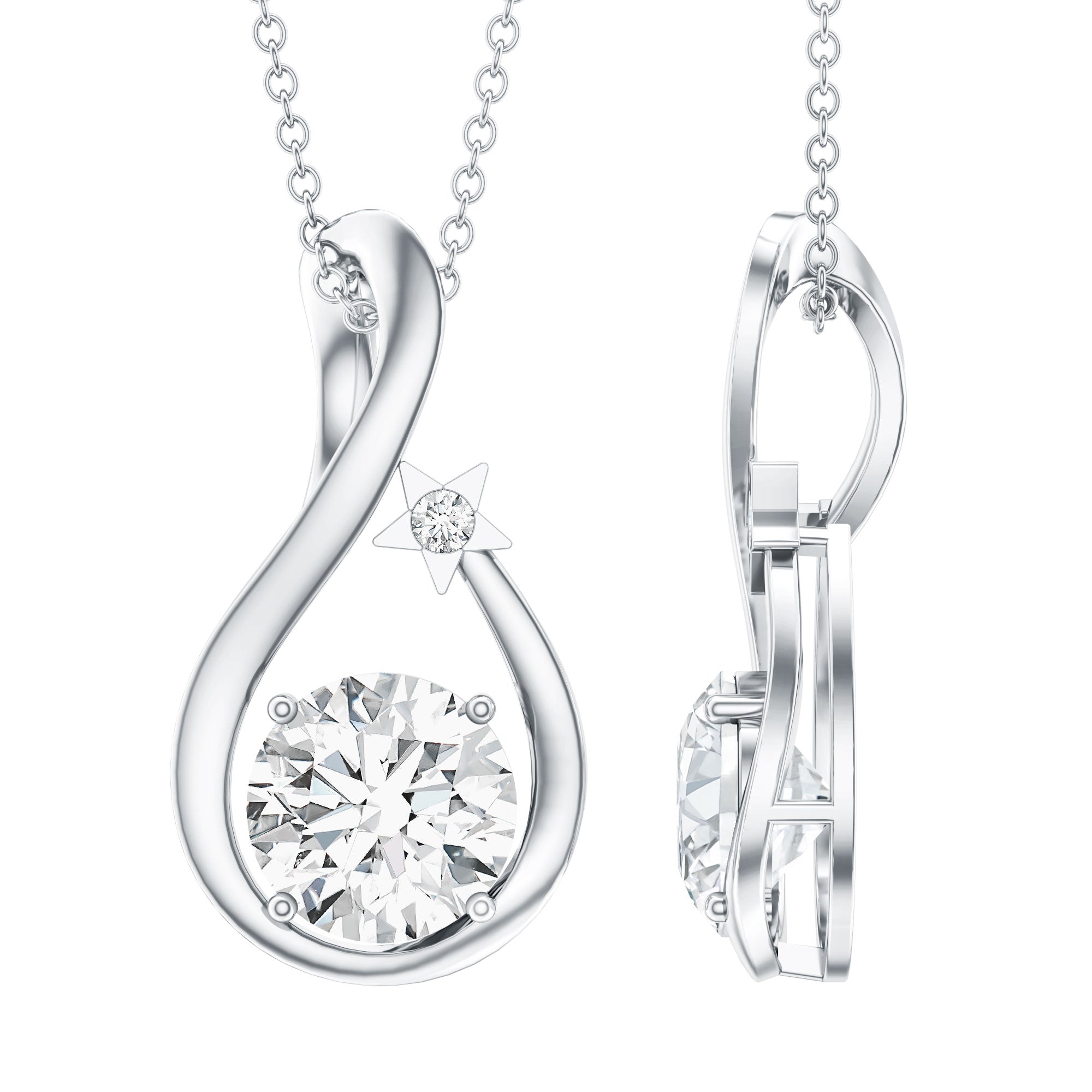 8 MM Round Solitaire Lab Grown Diamond Teardrop Necklace Lab - ( EF-VS ) - Rosec Jewels