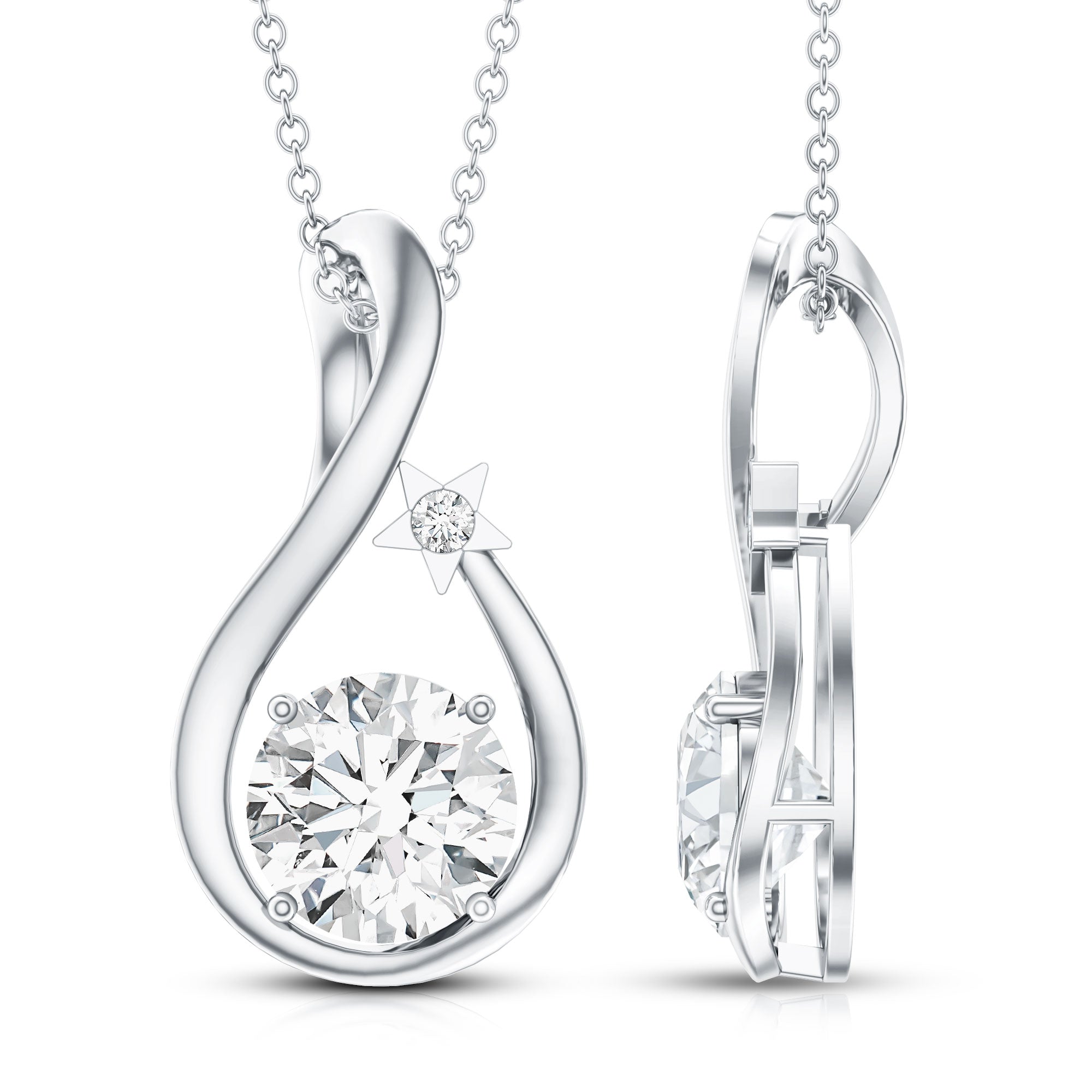 8 MM Round Solitaire Lab Grown Diamond Teardrop Necklace Lab - ( EF-VS ) - Rosec Jewels