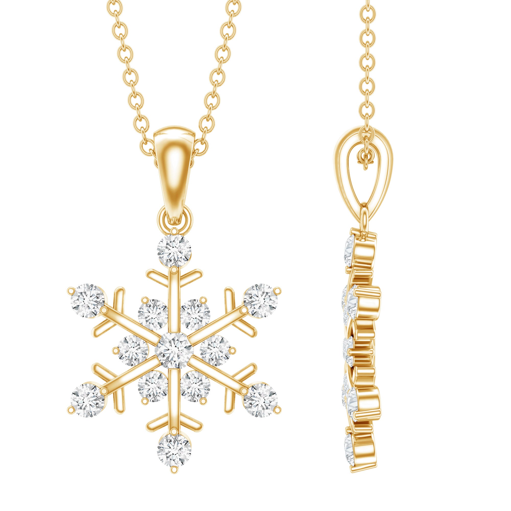 Lab Grown Diamond Christmas Snowflake Necklace Lab - ( EF-VS ) - Rosec Jewels