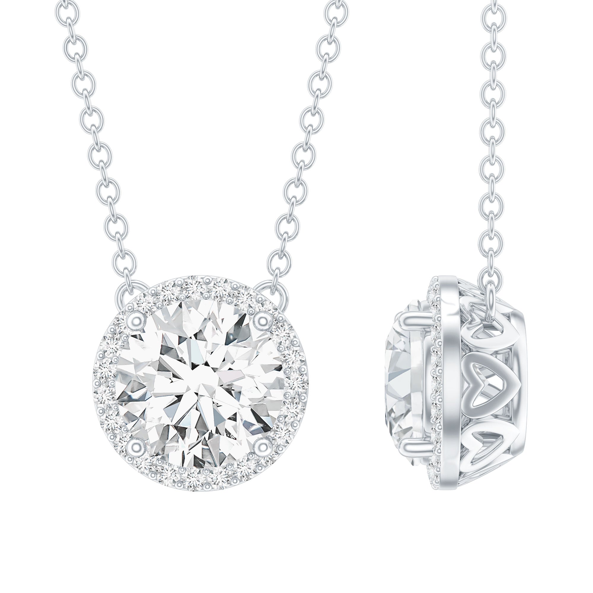 Certified Lab Created Diamond Halo Necklace For Bride Lab - ( EF-VS ) - Rosec Jewels