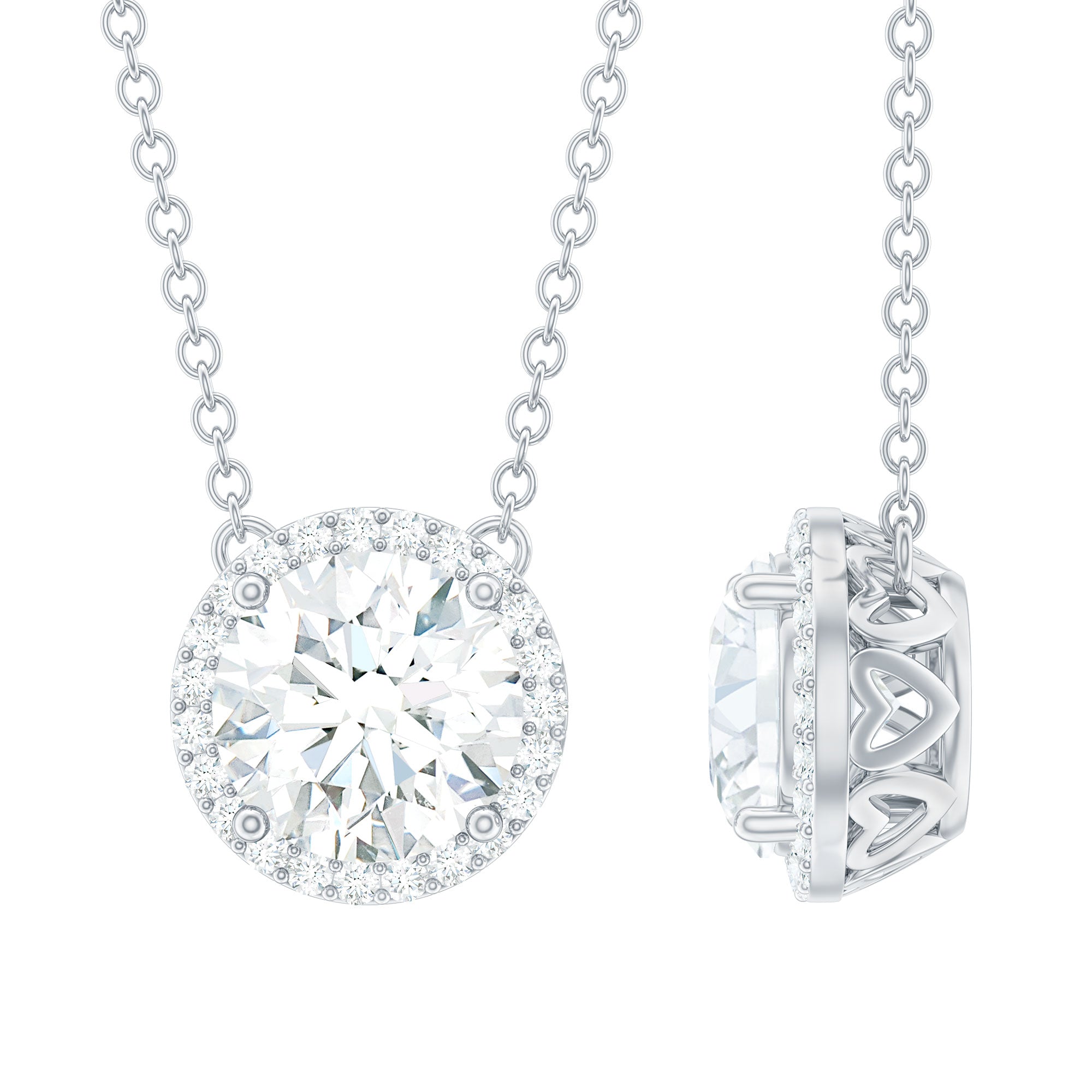 Rosec Jewels-Certified Lab Created Diamond Halo Necklace For Bride