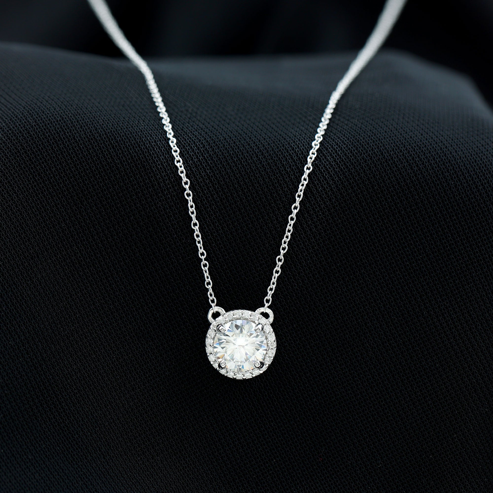 Certified Lab Created Diamond Halo Necklace For Bride Lab - ( EF-VS ) - Rosec Jewels