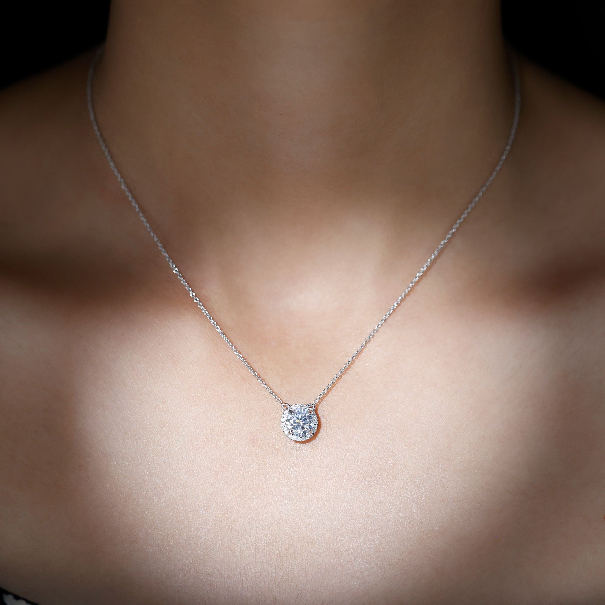 Certified Lab Created Diamond Halo Necklace For Bride Lab - ( EF-VS ) - Rosec Jewels