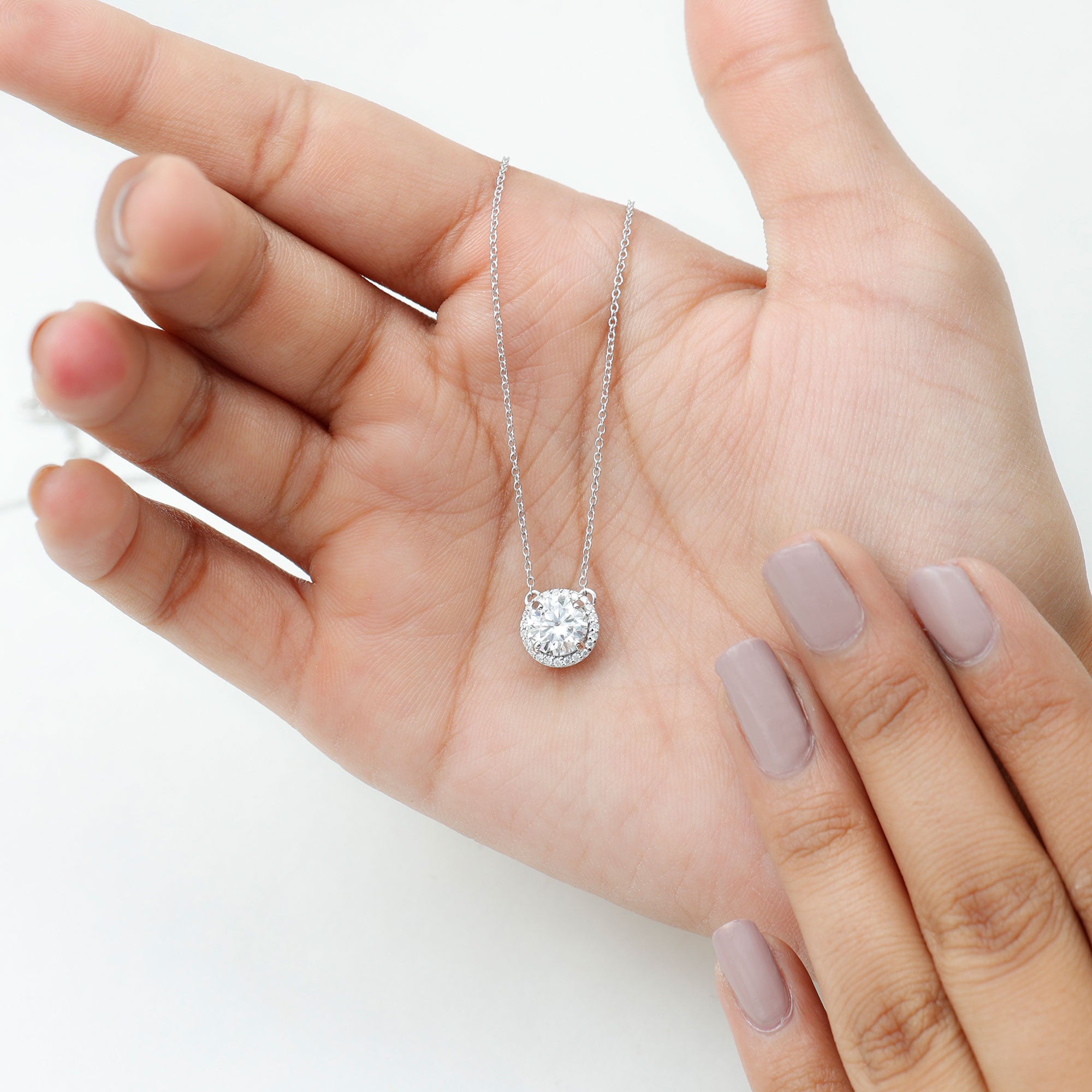 Certified Lab Created Diamond Halo Necklace For Bride Lab - ( EF-VS ) - Rosec Jewels