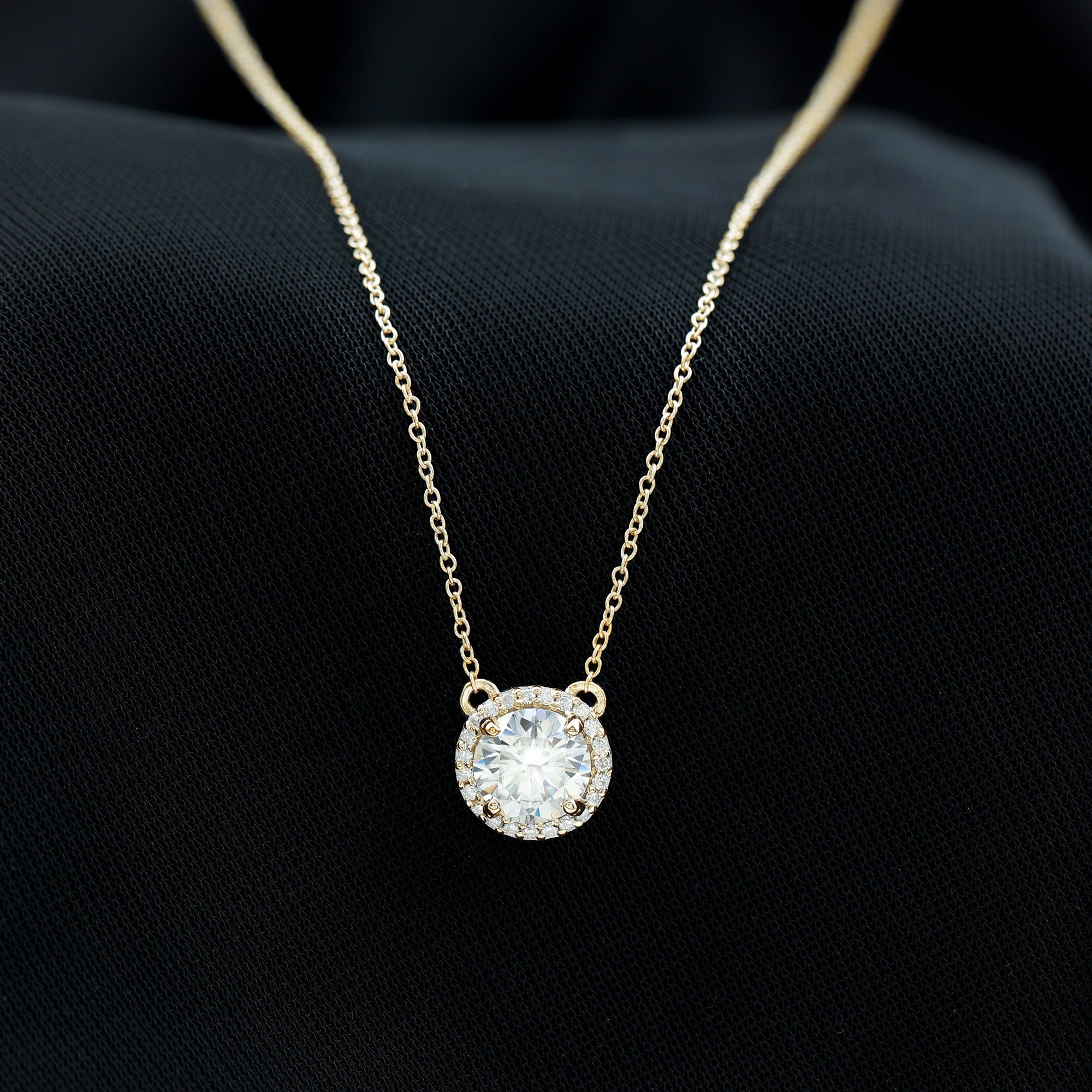 Certified Lab Created Diamond Halo Necklace For Bride Lab - ( EF-VS ) - Rosec Jewels